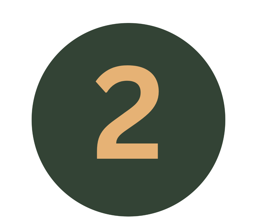 Large beige number 2 on a dark green circular background.