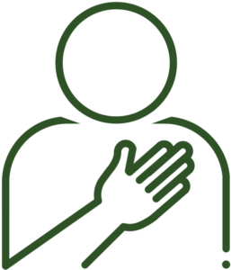 Outline of a person with one hand over their heart.