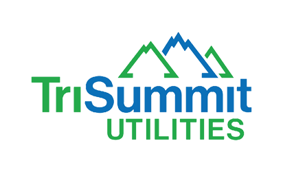 The logo of TriSummit Utilities featuring stylized green and blue mountain peaks with the company name.