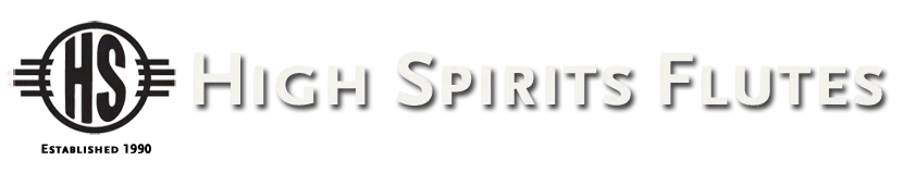 Logo for High Spirits Flutes featuring a circular emblem with 'HS' initials and decorative elements. Buy a High Spirit Flutes at Synergy Healing Arts in Ogden, Utah.
