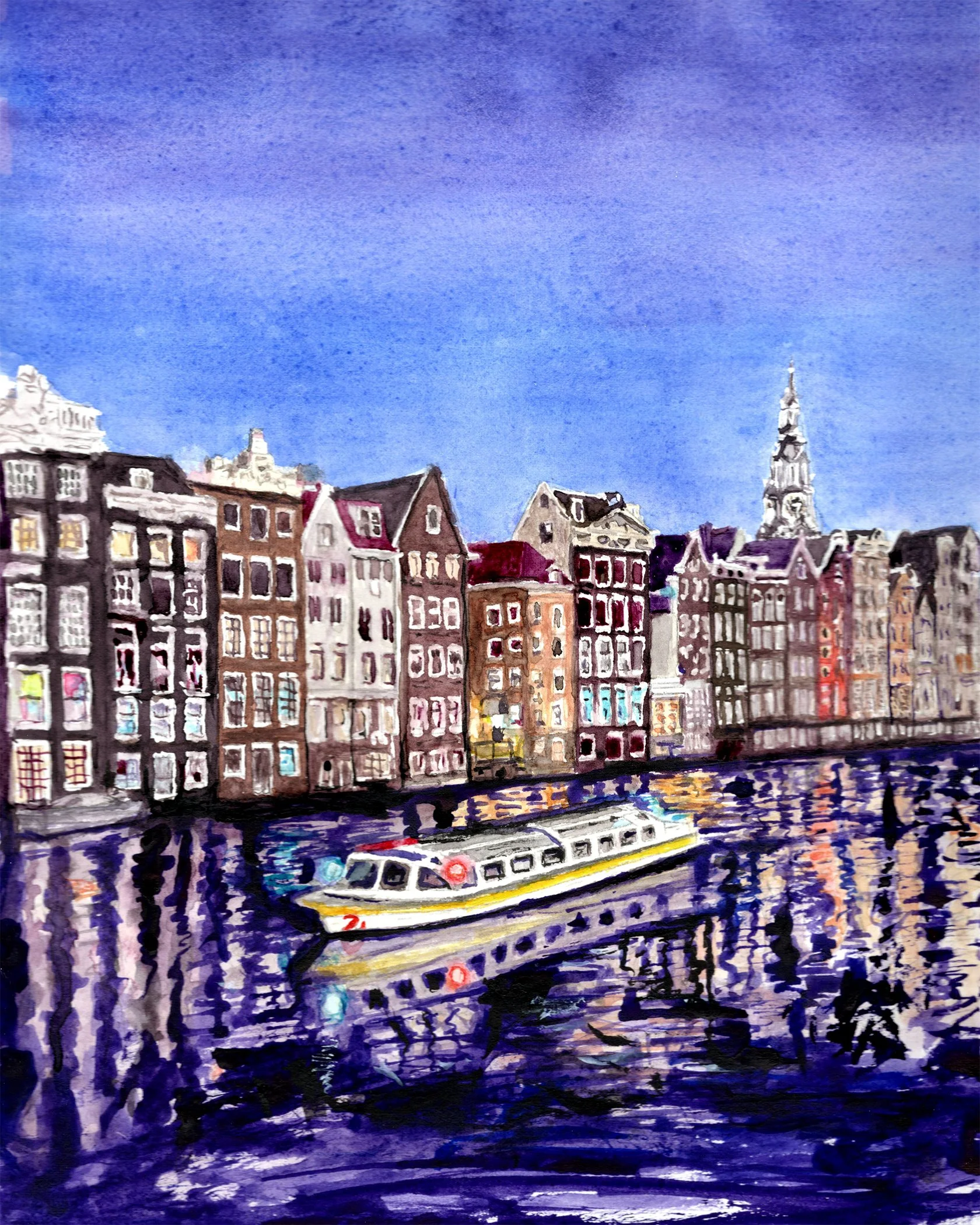 Singel Canal at Night - Amsterdam