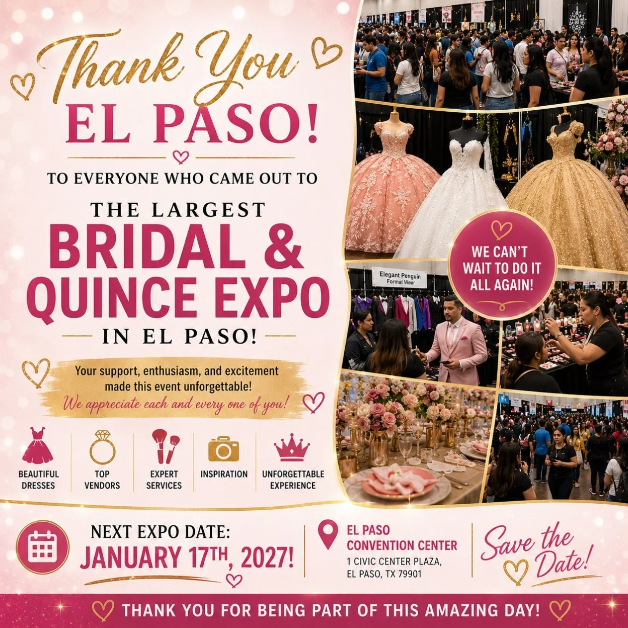 💖 THANK YOU, EL PASO! 💖

What an incredible day at the Day of Remembrance Bridal &amp; Quince Expo! Thank you to everyone who came out to support our amazing vendors, explore the latest trends, and make this year&rsquo;s expo such a memorable succe