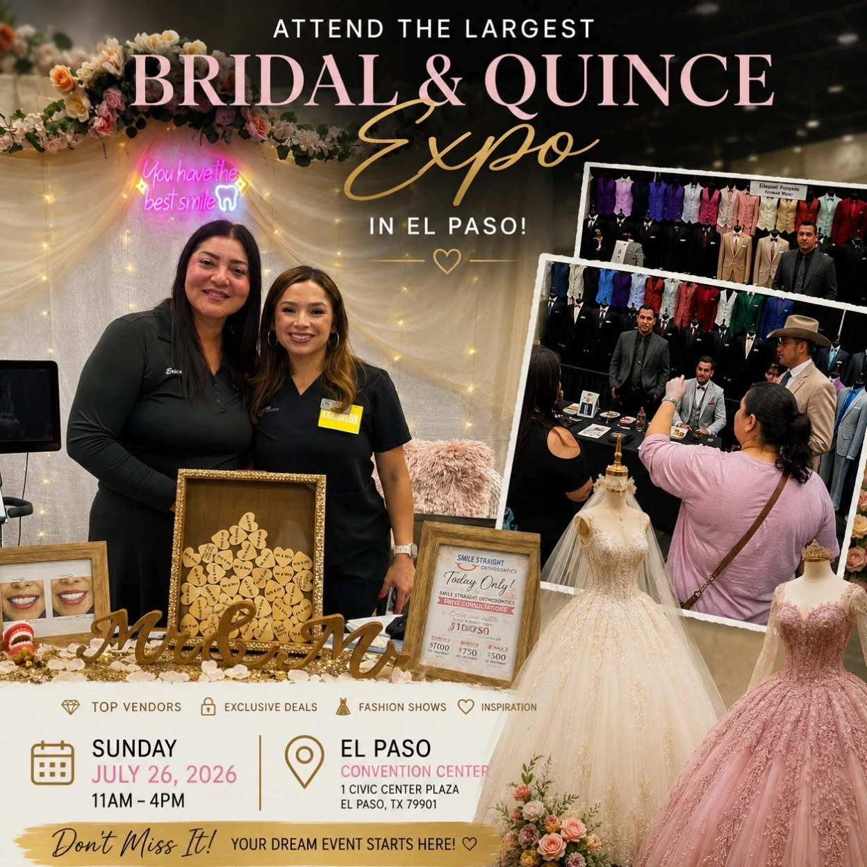 ✨ The largest Bridal &amp; Quince Expo in El Paso is happening TODAY! ✨

Whether you&rsquo;re planning your dream wedding or the perfect quincea&ntilde;era, you&rsquo;ll find everything you need under one roof&mdash;from stunning formal wear and beau