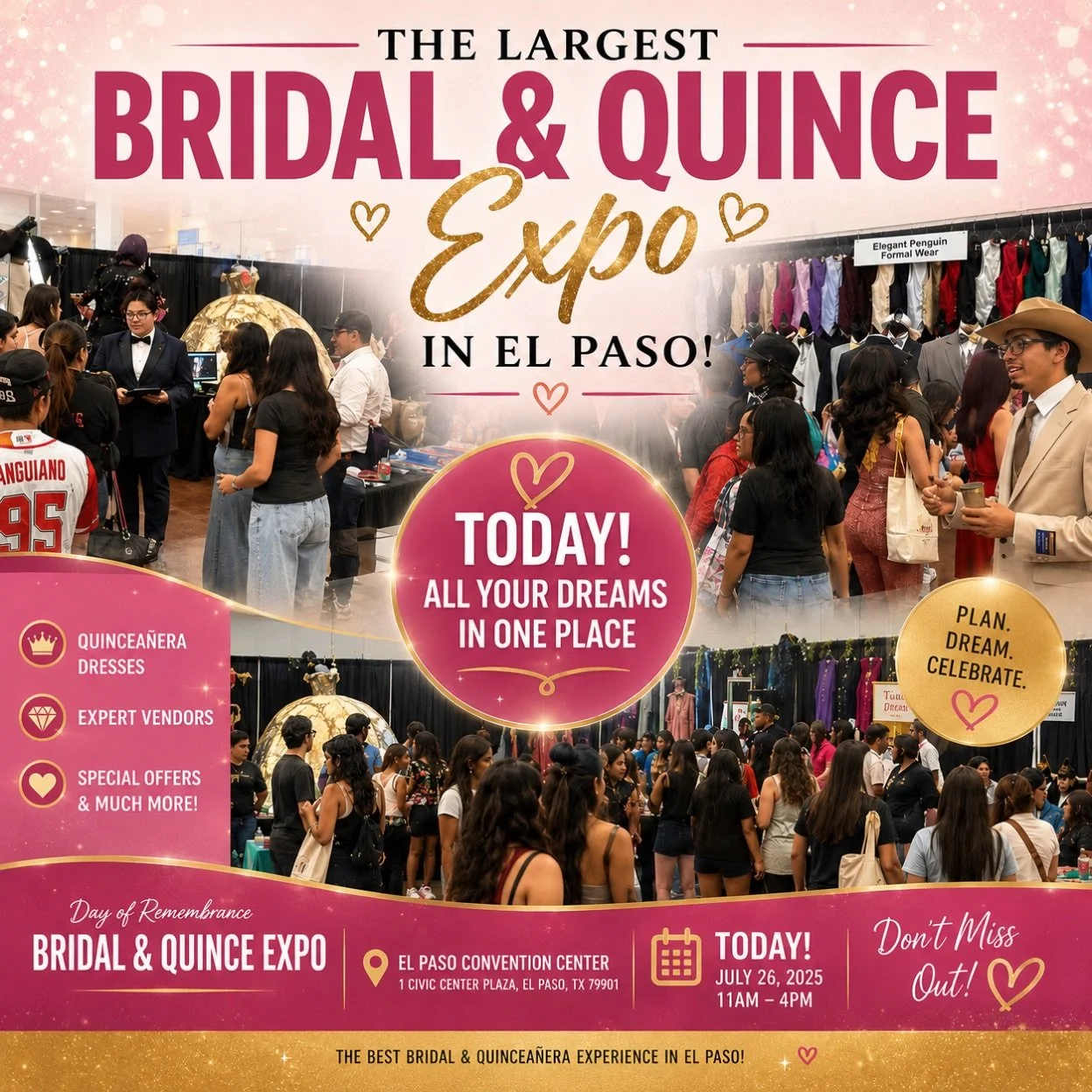 ✨ It&rsquo;s happening NOW! Join us at the largest Bridal &amp; Quince Expo in El Paso and see why everyone is talking about it! 💍👑

The expo is packed with incredible vendors, gorgeous bridal gowns, stunning quince dresses, formal wear, beauty exp