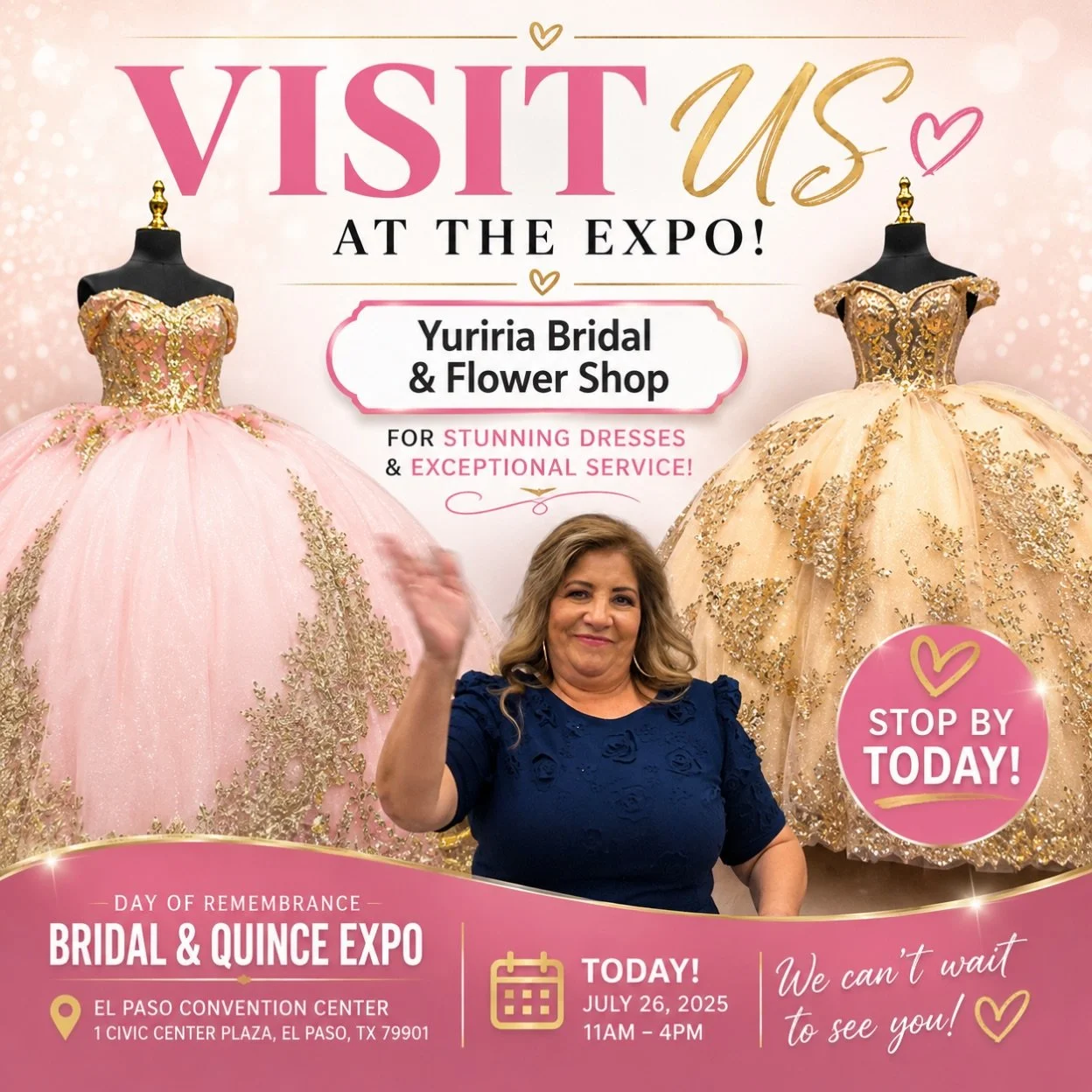 ✨ Stop by Yuriria Bridal &amp; Flower Shop today at the Day of Remembrance Bridal &amp; Quince Expo! 💖

Whether you&rsquo;re planning your dream wedding or celebrating a quincea&ntilde;era, you&rsquo;ll find breathtaking gowns, beautiful styles, and