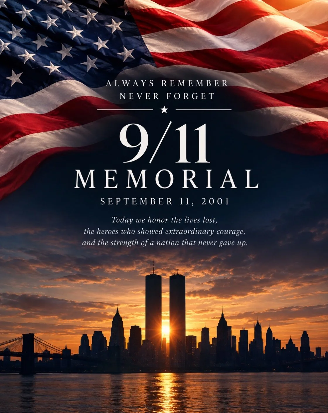 🕊️ September 11, 2001

Today, we remember the lives lost, honor the heroes who served, and hold close the families forever changed.

Always Remember. Never Forget. 🇺🇸

#NeverForget #911Memorial #September11 #AlwaysRemember #unitedwestand