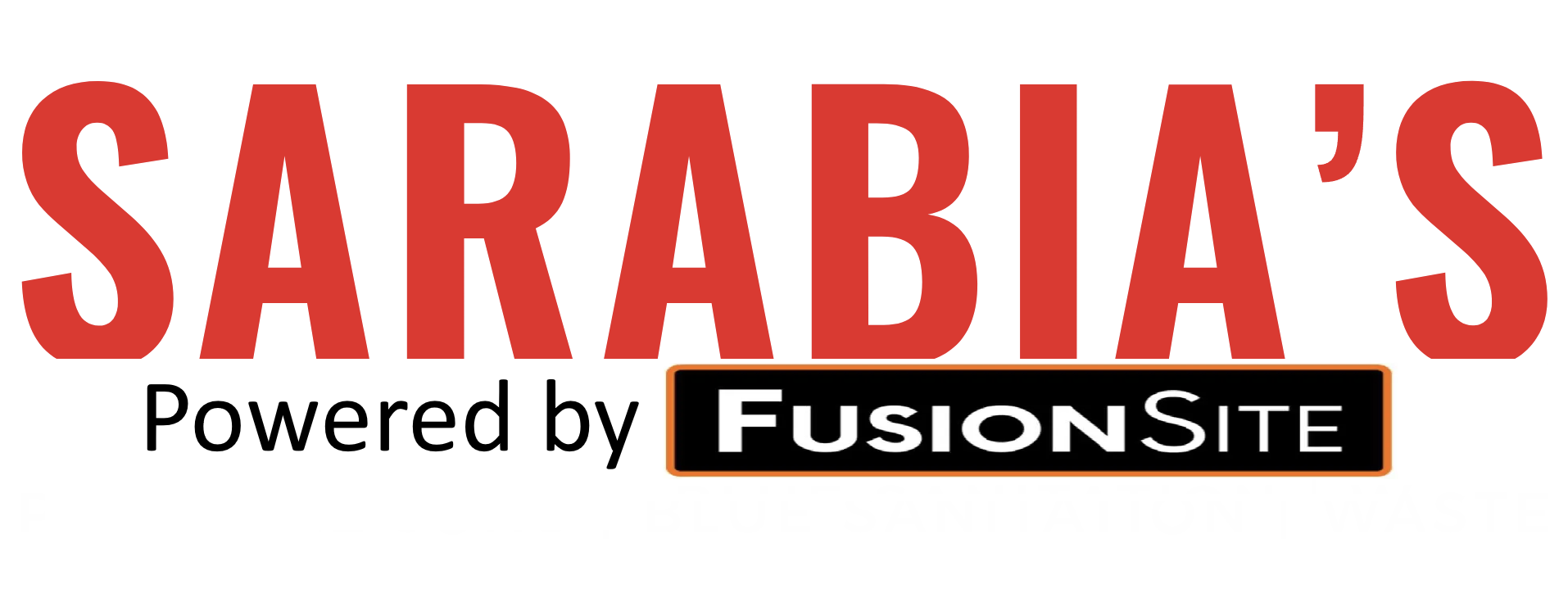 Sarabia’s logo in red letters with “Powered by FusionSite” beneath it