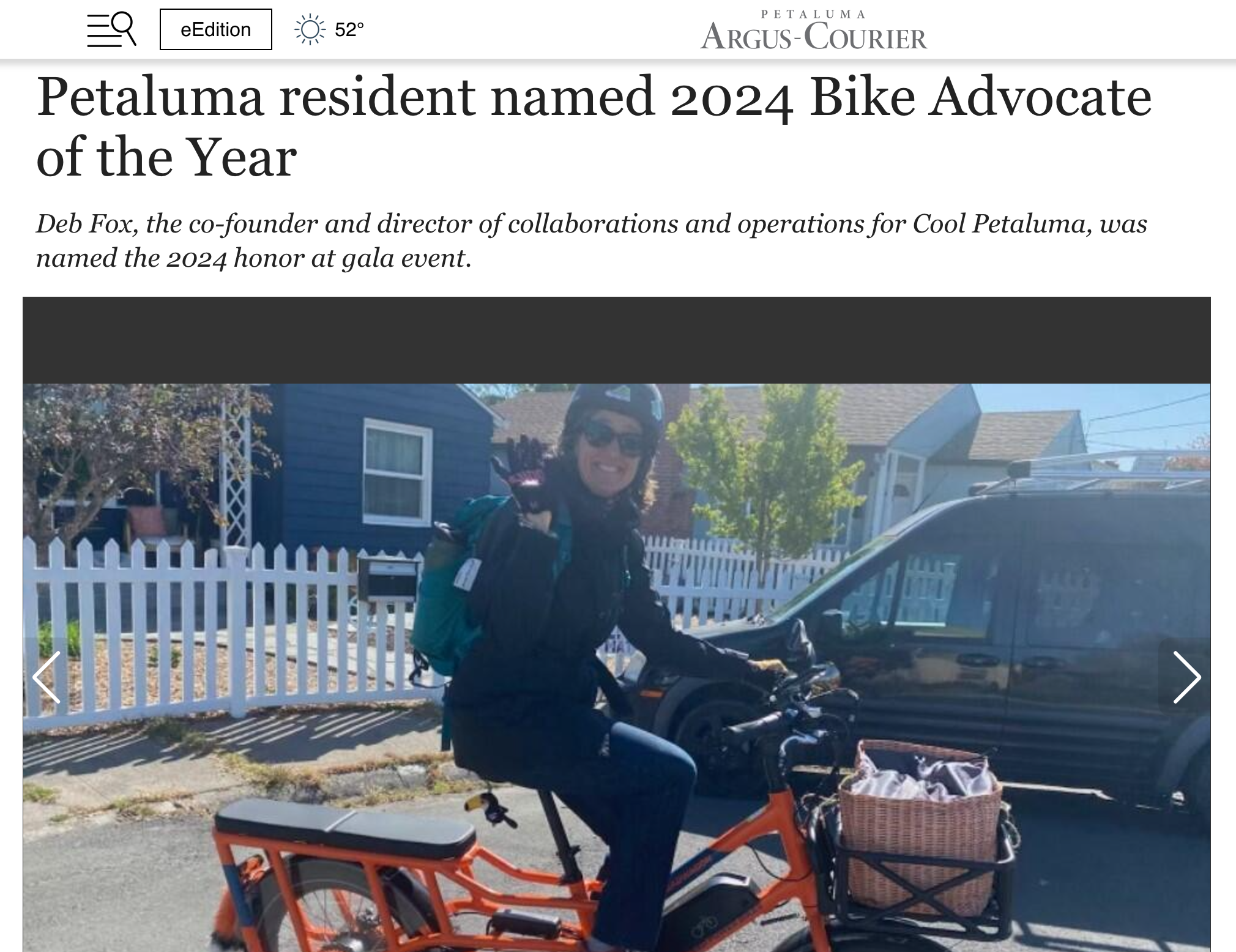 Petaluma resident named 2024 Bike Advocate of the Year