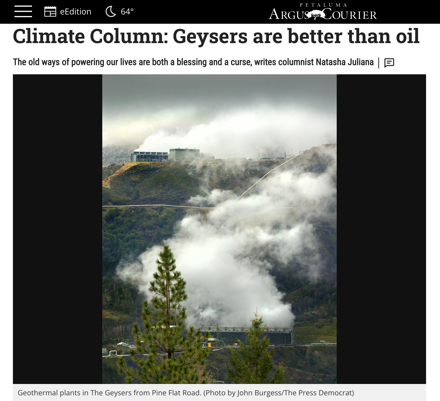 Climate Column: Geysers are better than oil