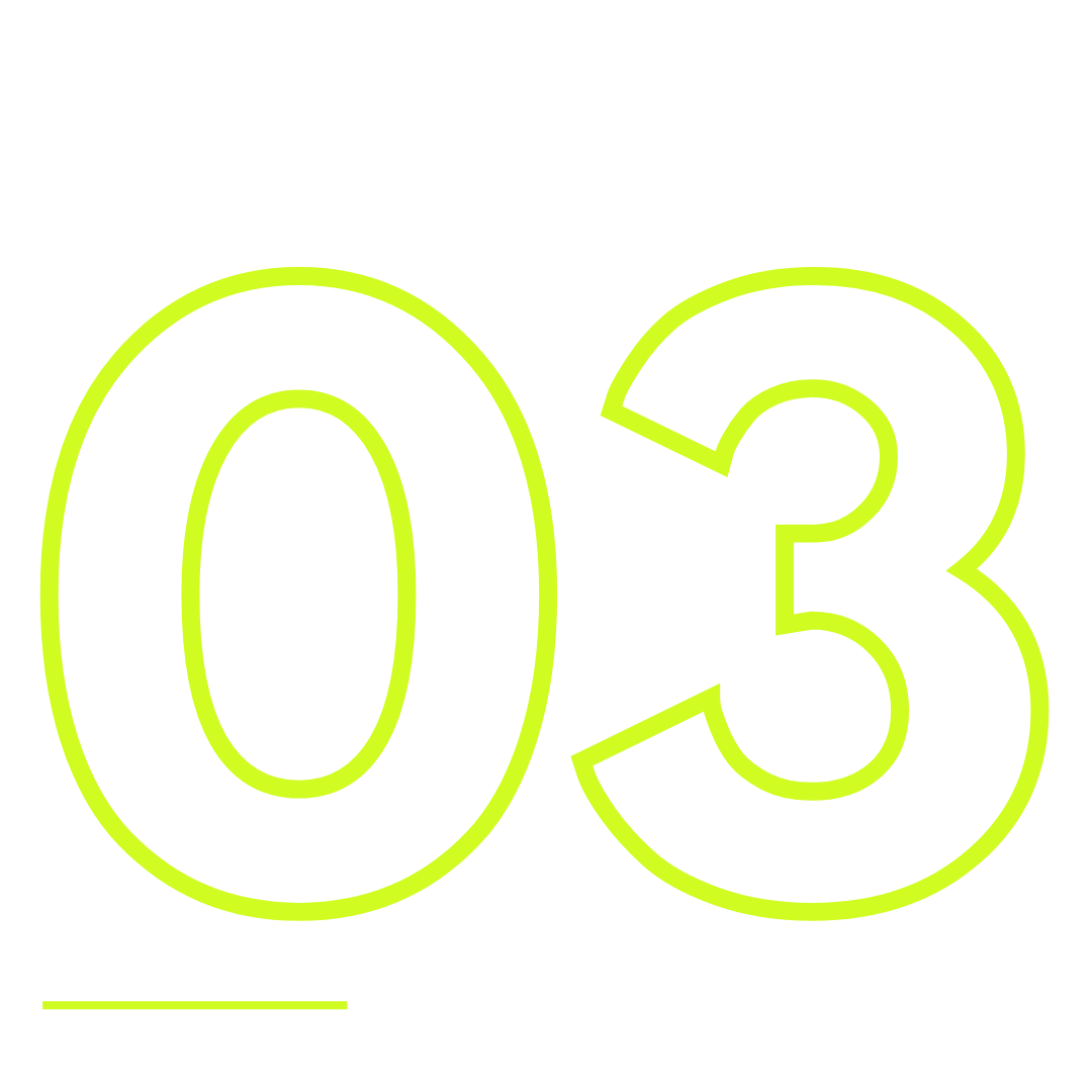 Neon sign displaying the number 03 in bright yellow-green on a black background.