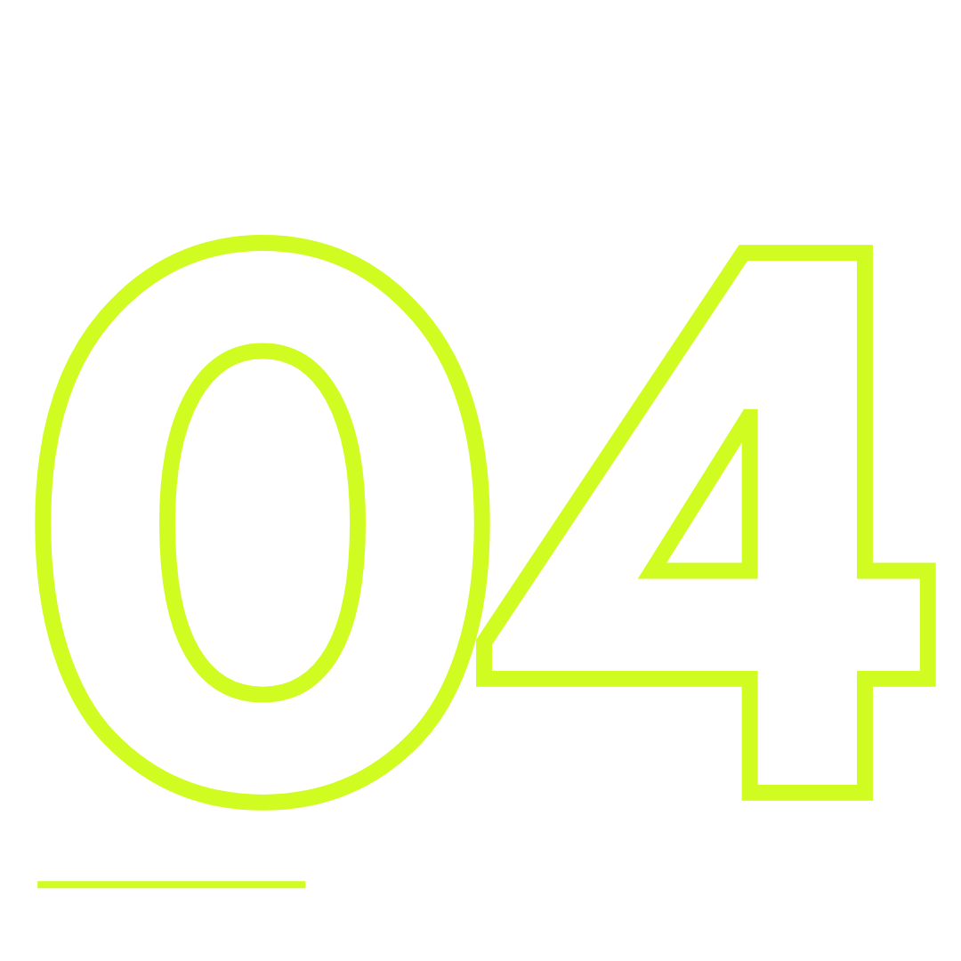 Neon green number '04' with a small green line underneath on a black background.