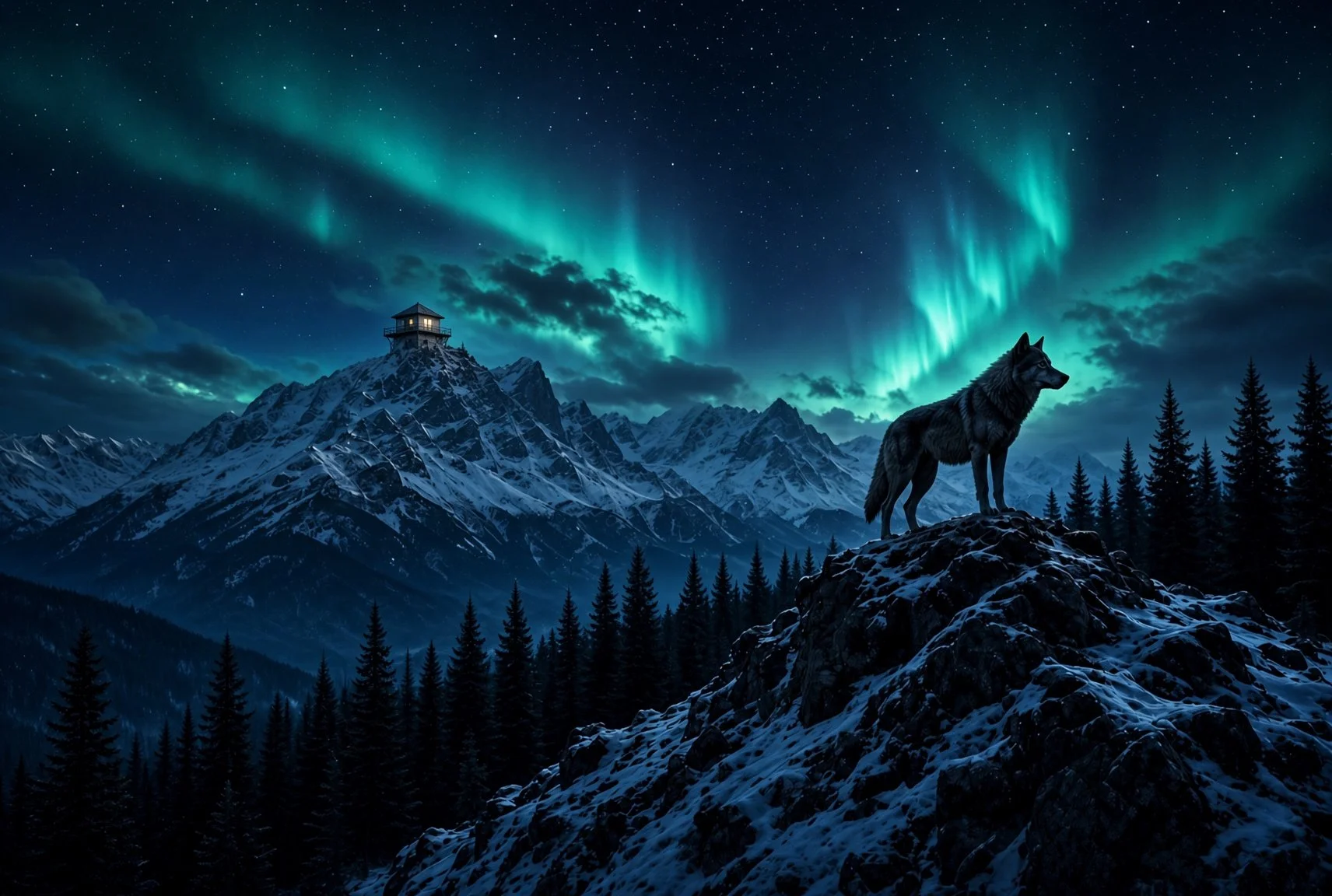 ALFA wolf logo against an aurora-inspired background