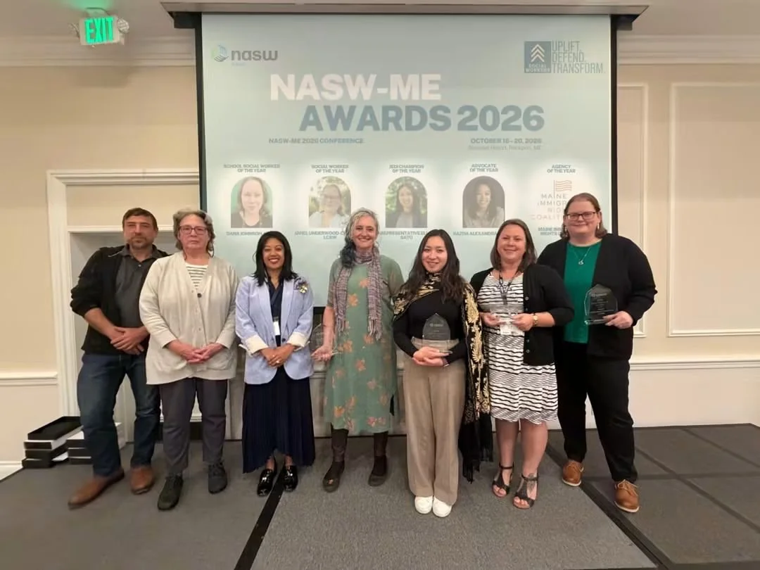 Sazha Alexandra Ramos and fellow 2026 honorees at the NASW Maine awards ceremony, Samoset Resort, Rockport, Maine