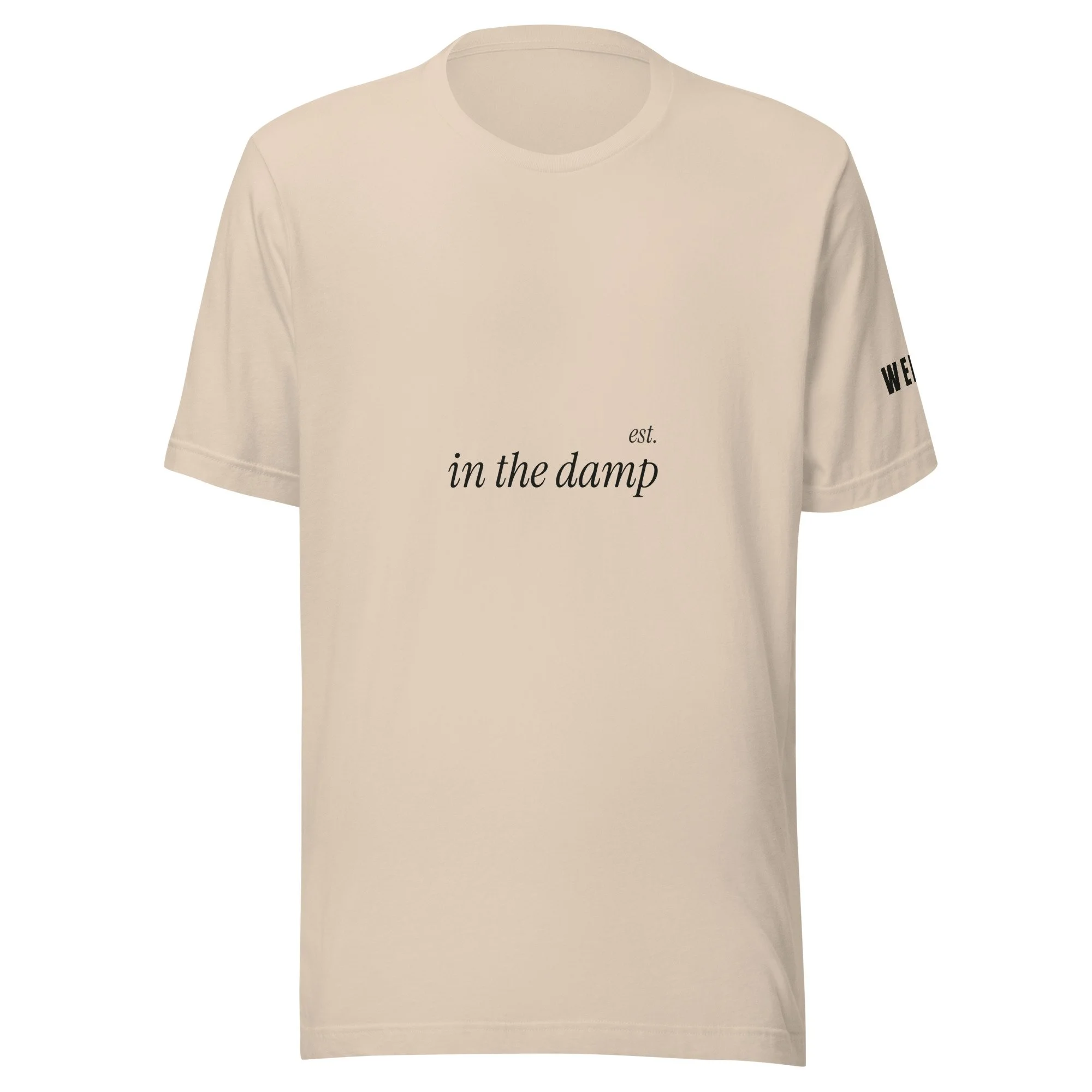 Est. In The Damp Tee, Flush Right in soft cream, front view