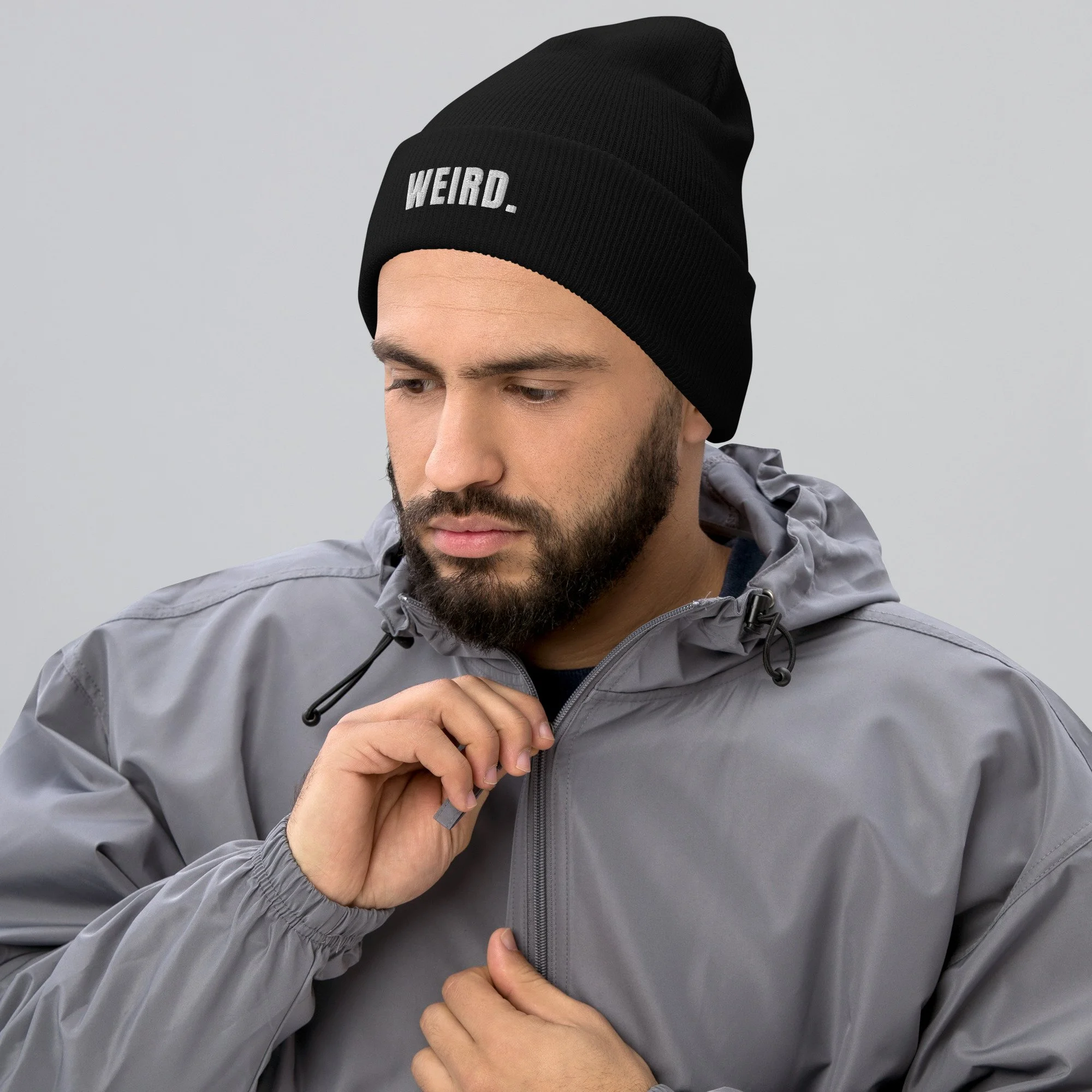 Wordmark Beanie in black, front view