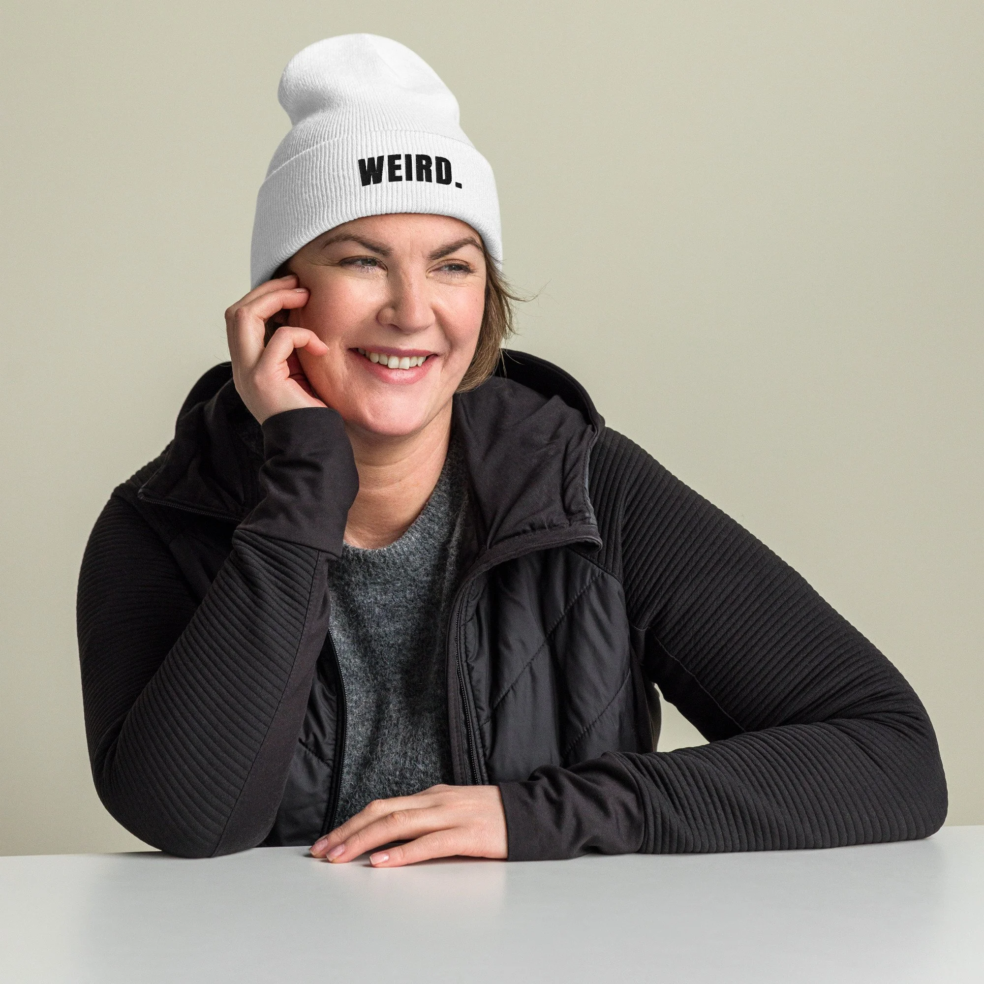 Wordmark Beanie in white, front view