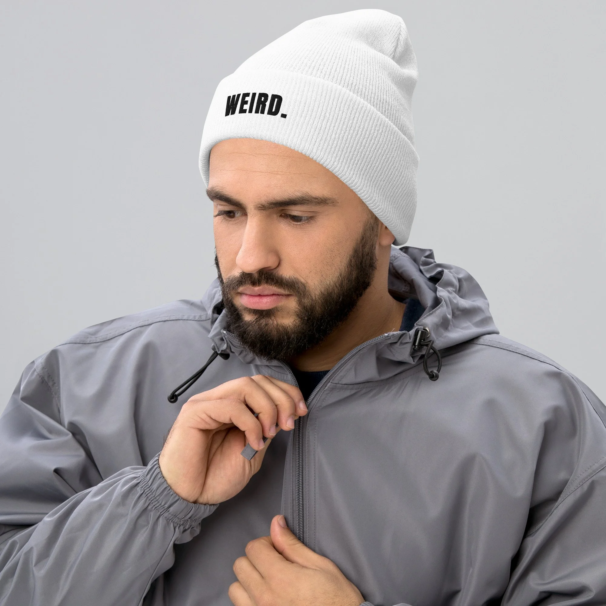 Wordmark Beanie in white, front view