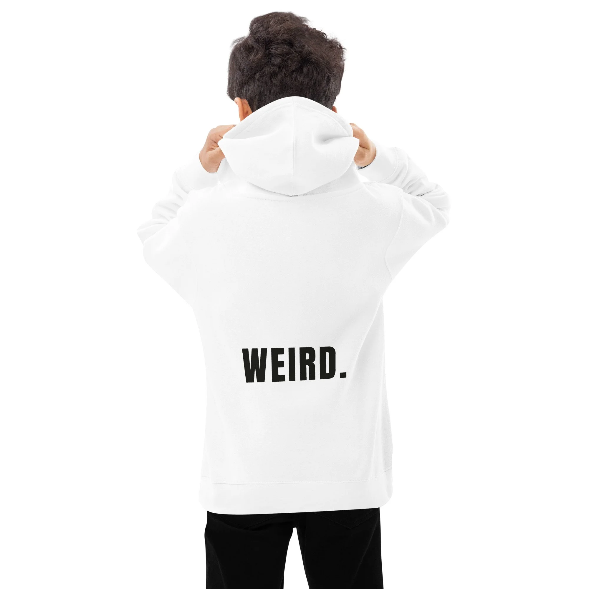 Raindrop Laughing Kids Hoodie, in white, back view