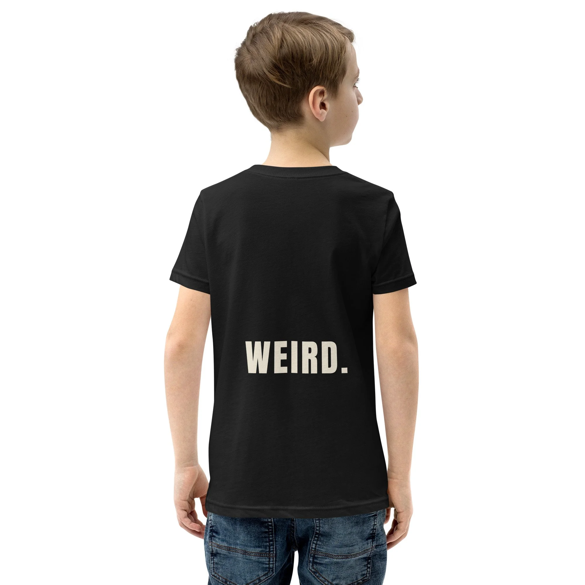 Skeleton In Rain Boots Kids Tee in black, back view