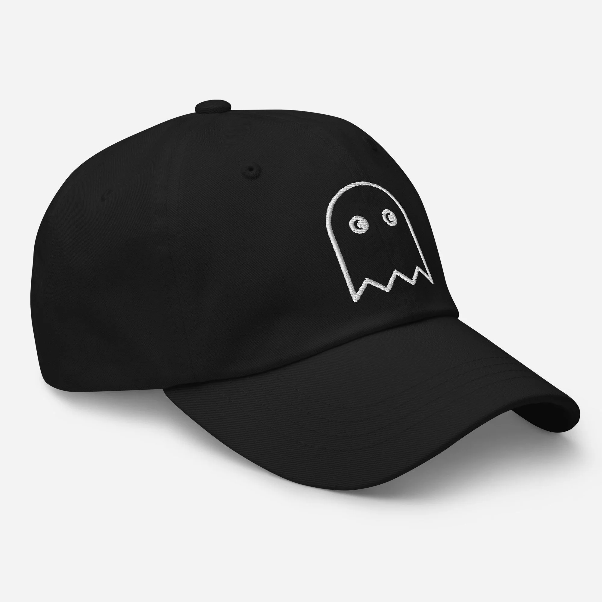 Ghost dad hat, embroidered, in black, right front view