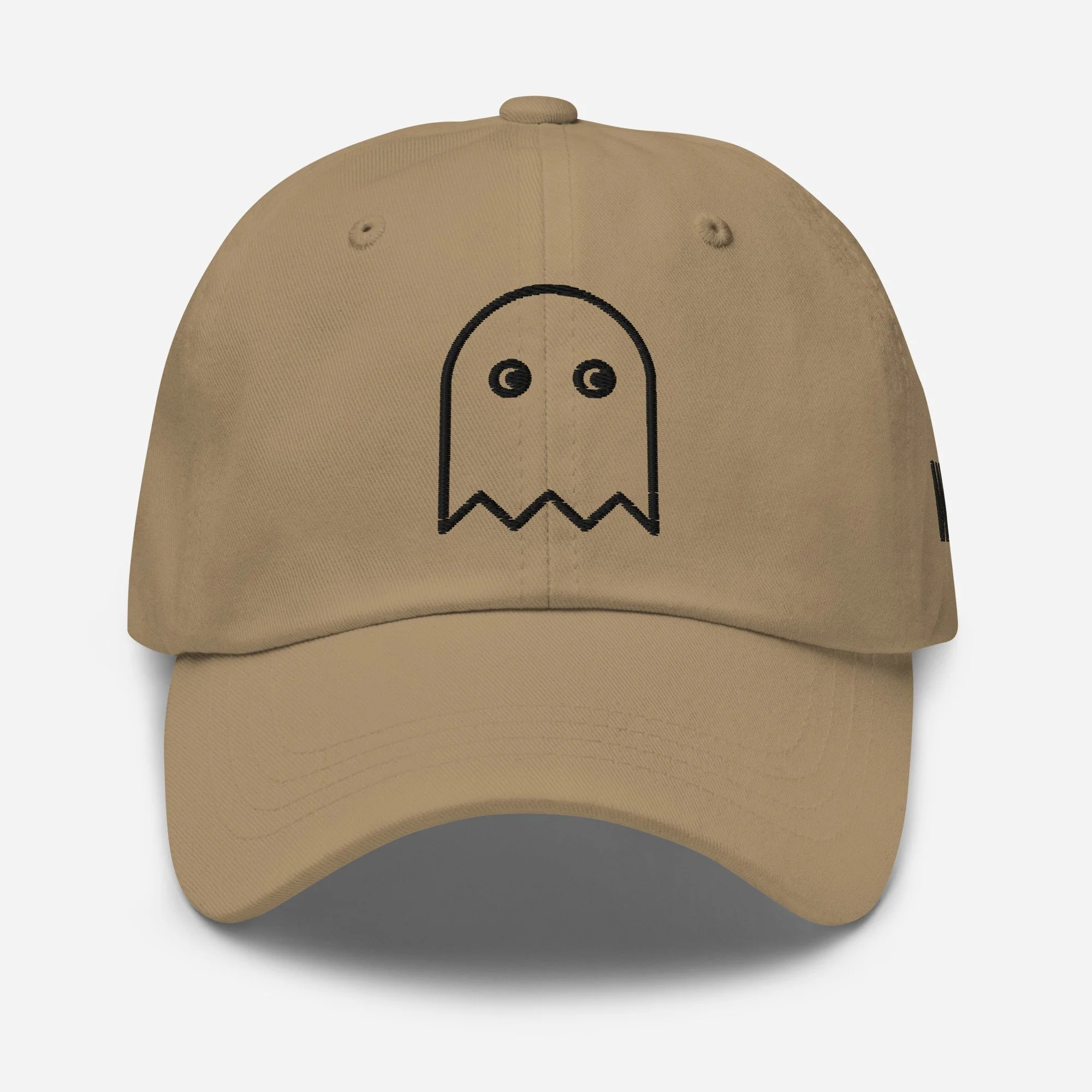 Ghost dad hat, embroidered, in khaki, front view