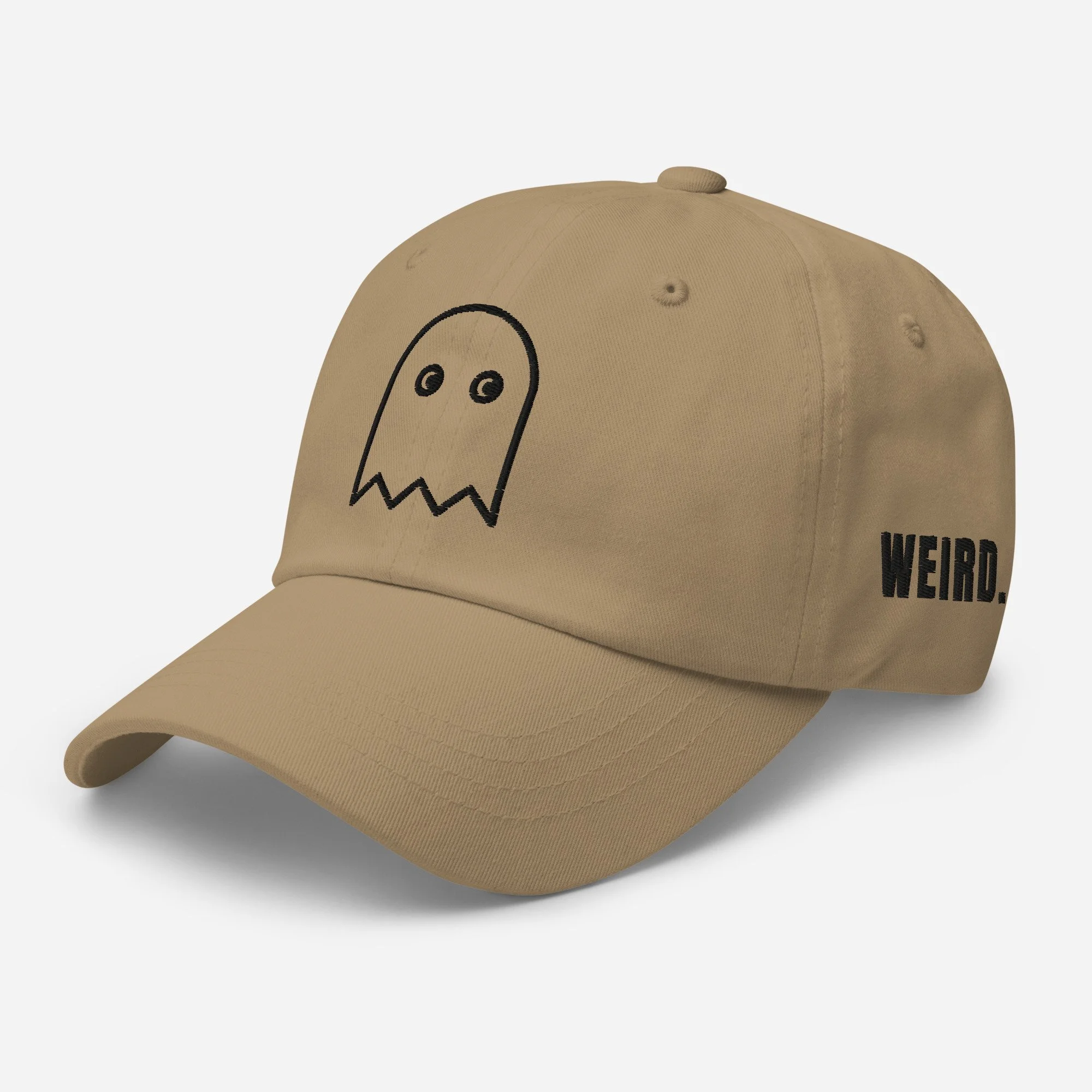Ghost dad hat, embroidered, in khaki, left front view
