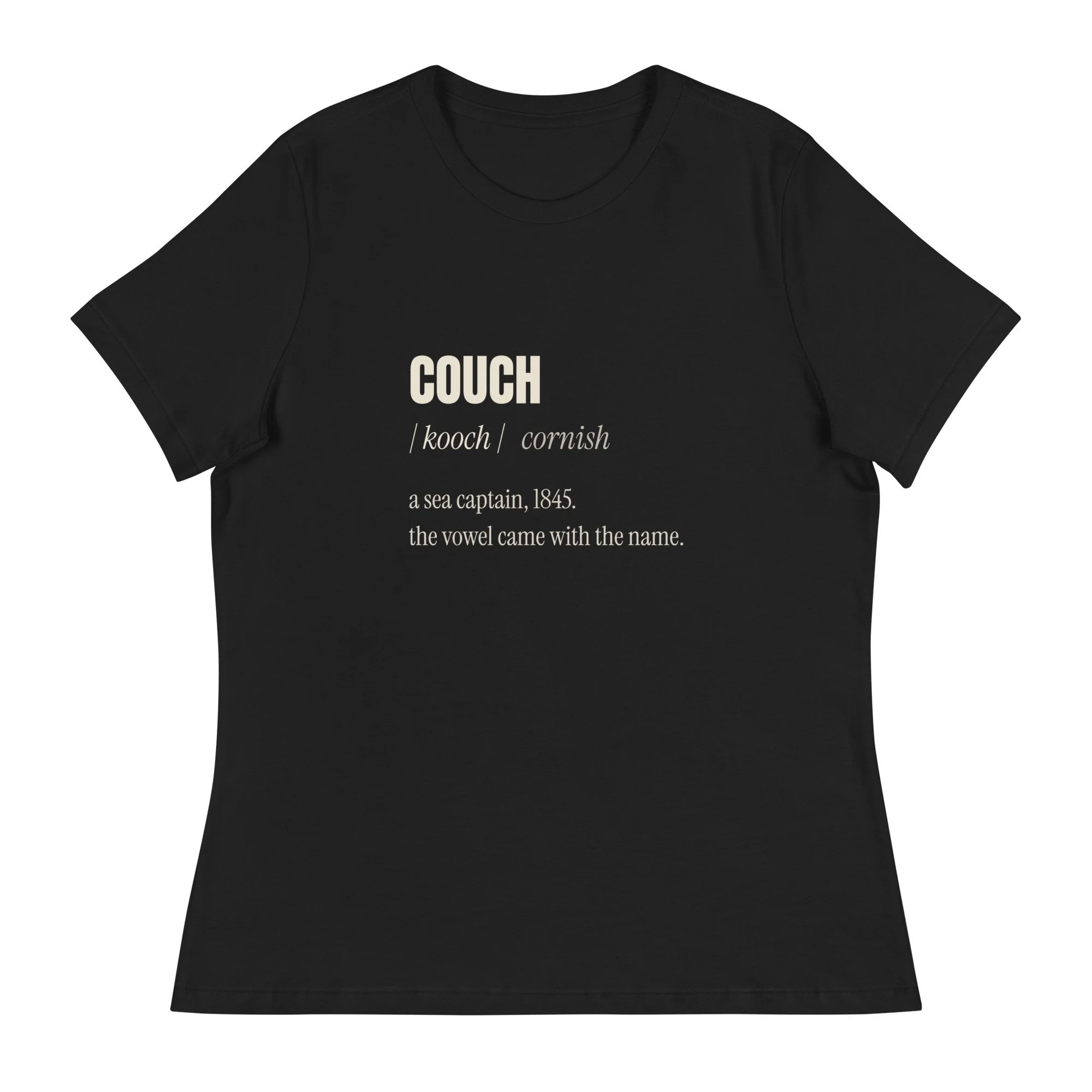 Couch Women's Relaxed Tee in black, front view