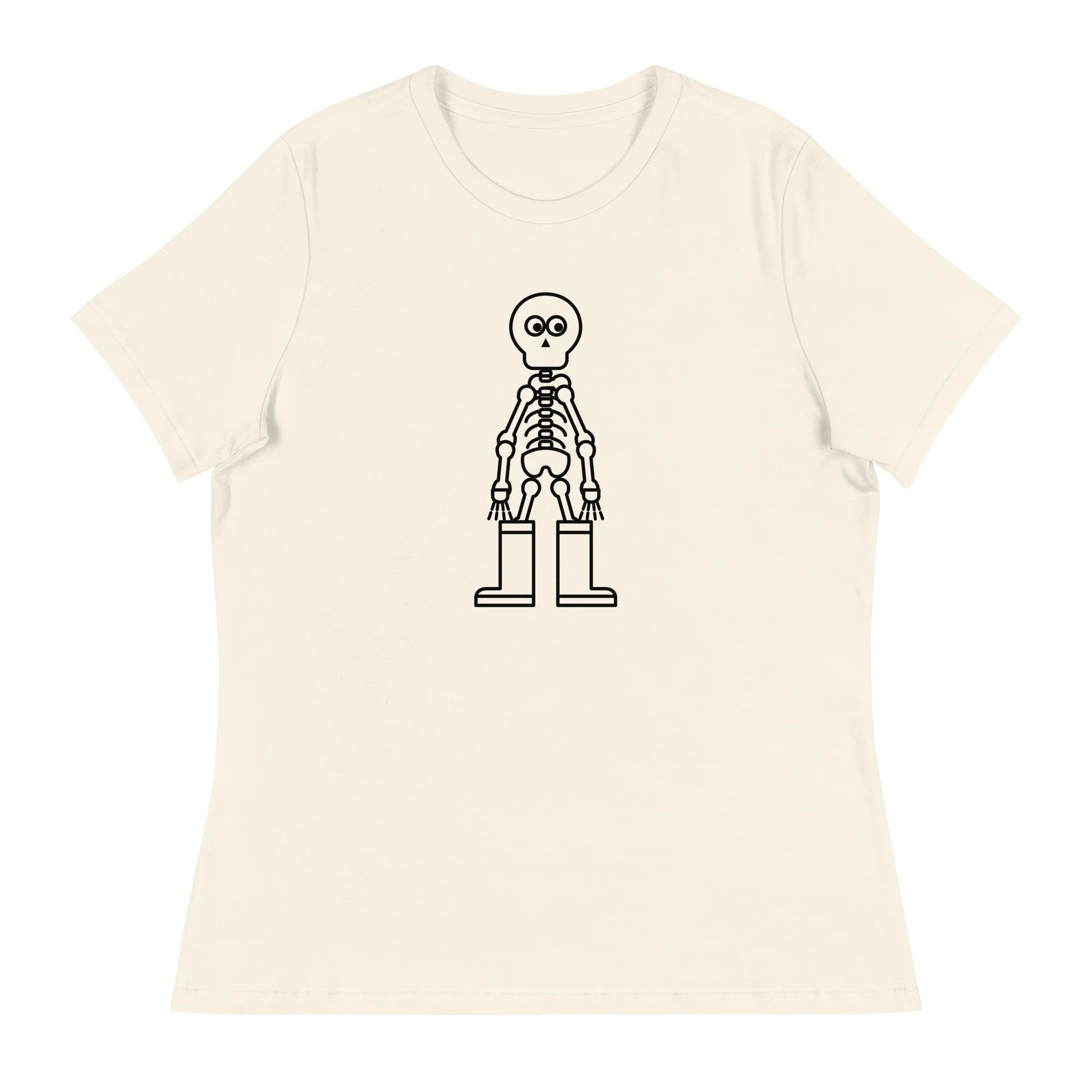 Skeleton In Rain Boots Women's Relaxed Tee in natural, front view
