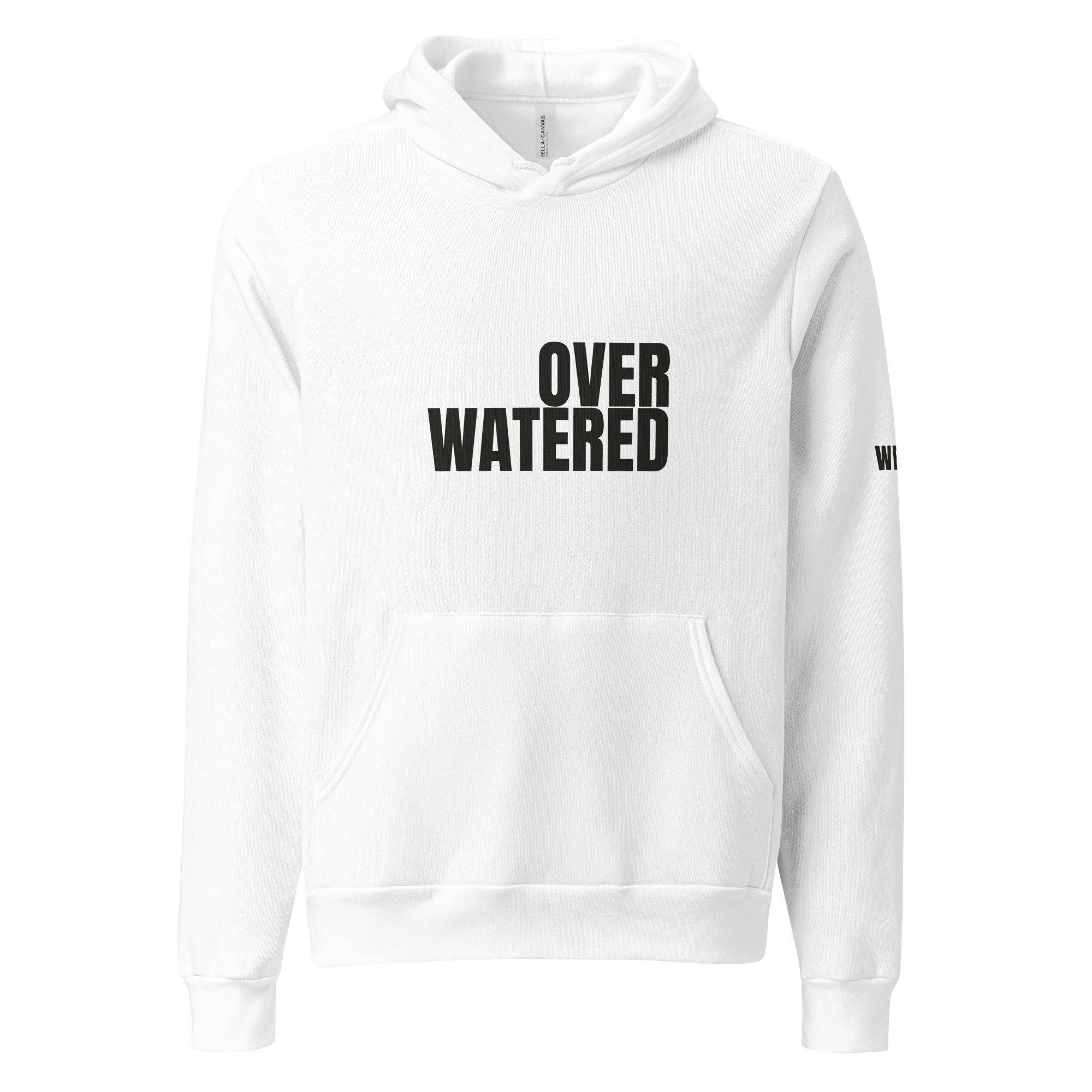 Overwatered Hoodie, Flush Right in white, front view
