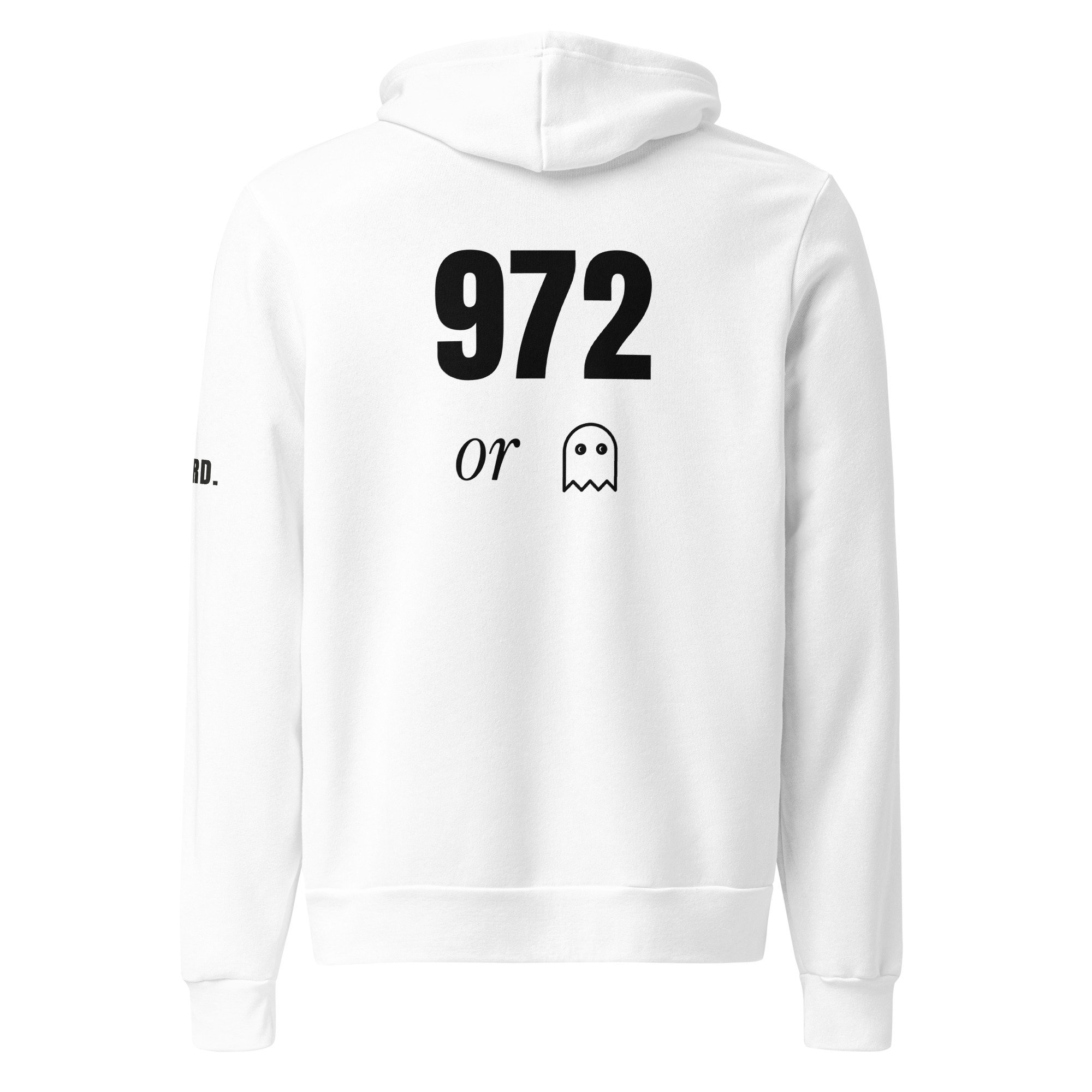972 or Ghost Hoodie, Stacked in white, back view