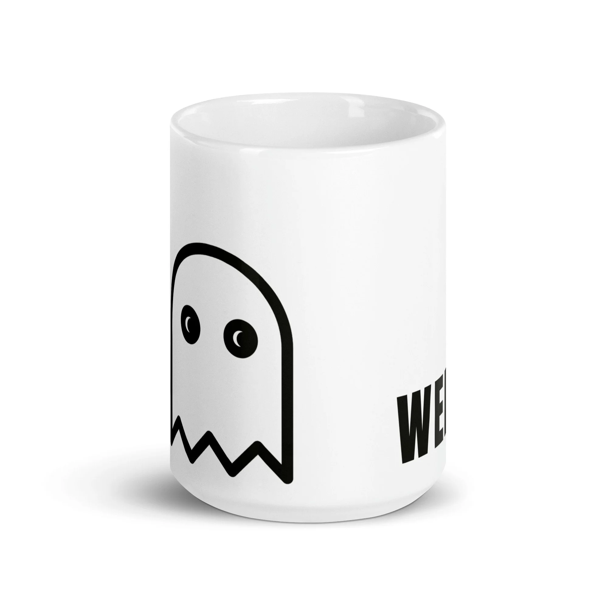 Ghost Mug in white 15 oz, front view with the ghost