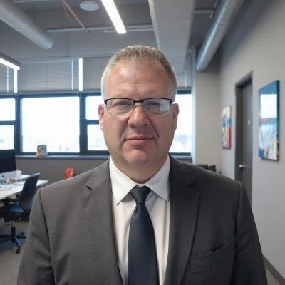 phil daley in a suit with an office background