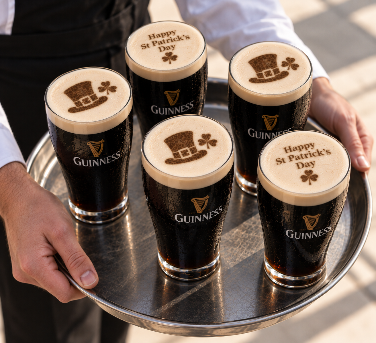 Tray of personalised pints at an event