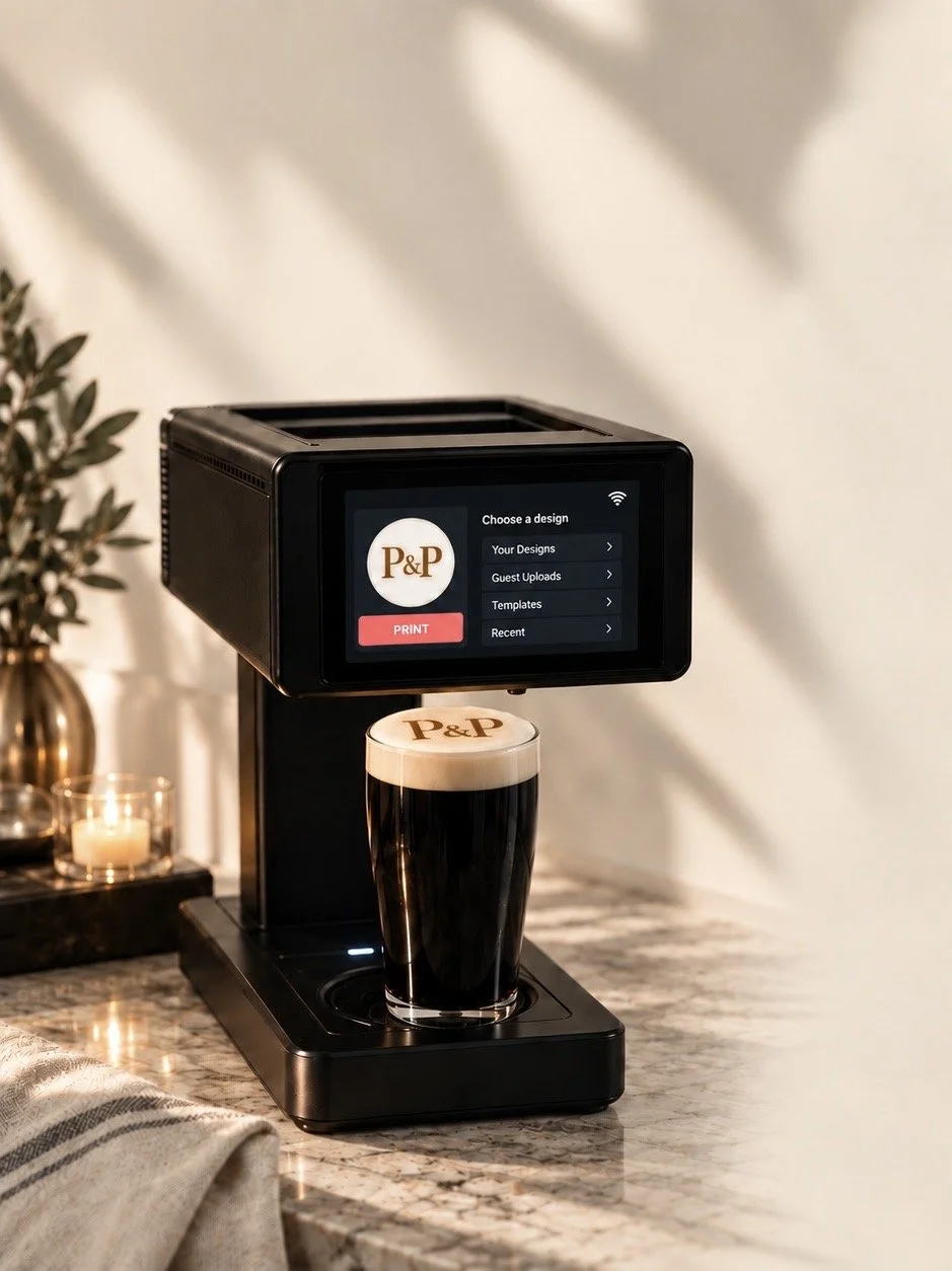 Print & Pour drinks printer being used at an event