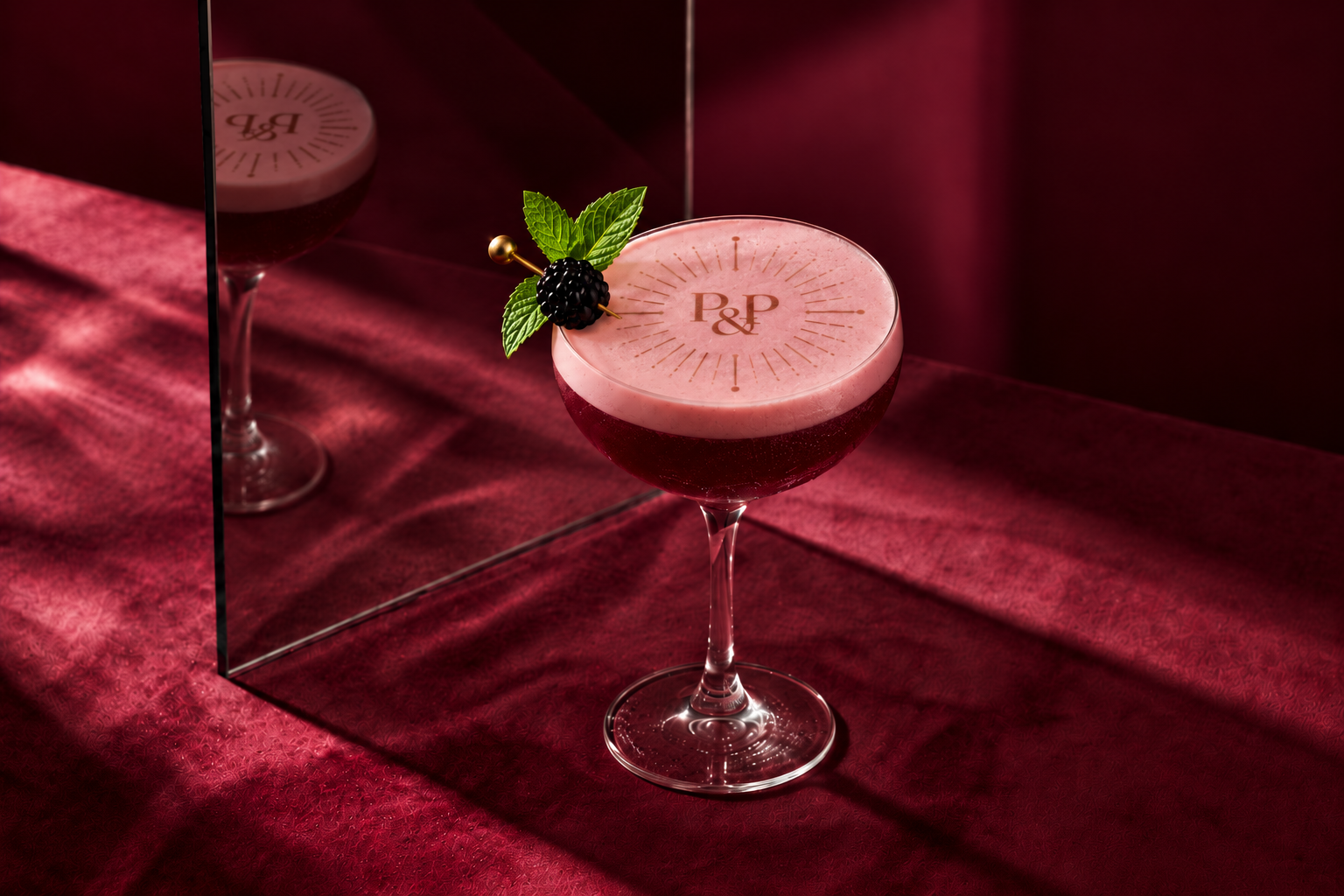 Cocktail with the Print & Pour logo printed on the foam
