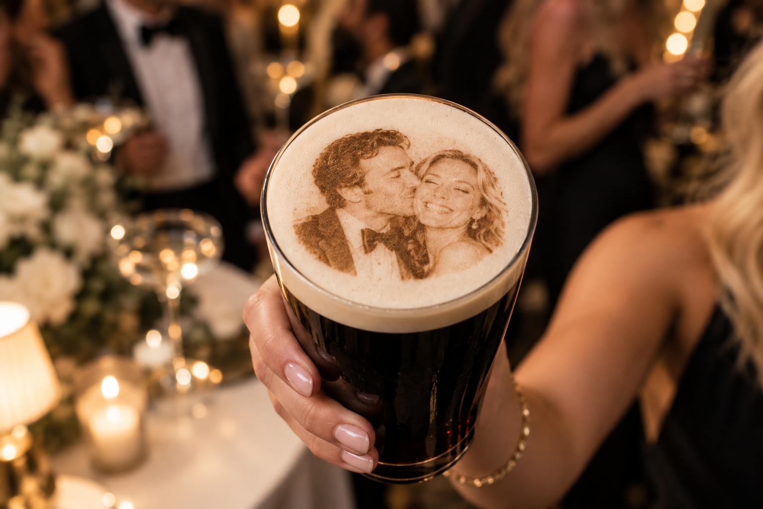 Two coffees with personalised foam designs