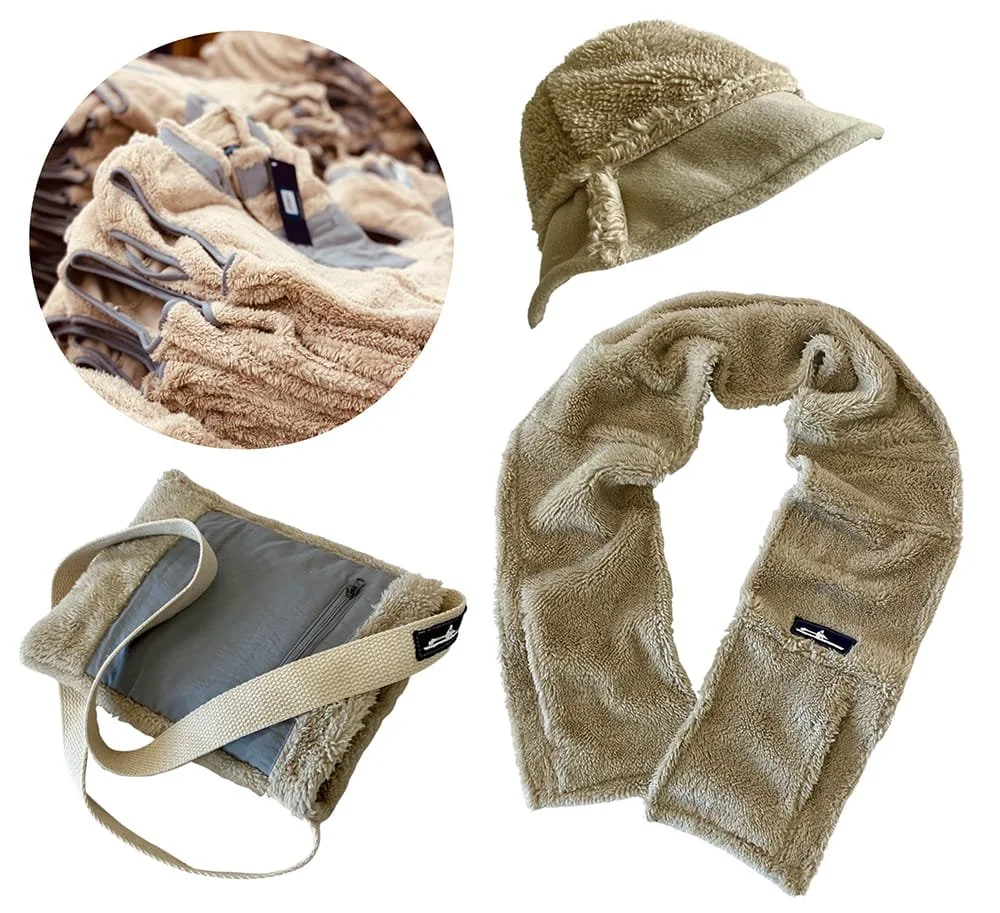 Charles River surplus vests and the promo products that Refried upcycled from them
