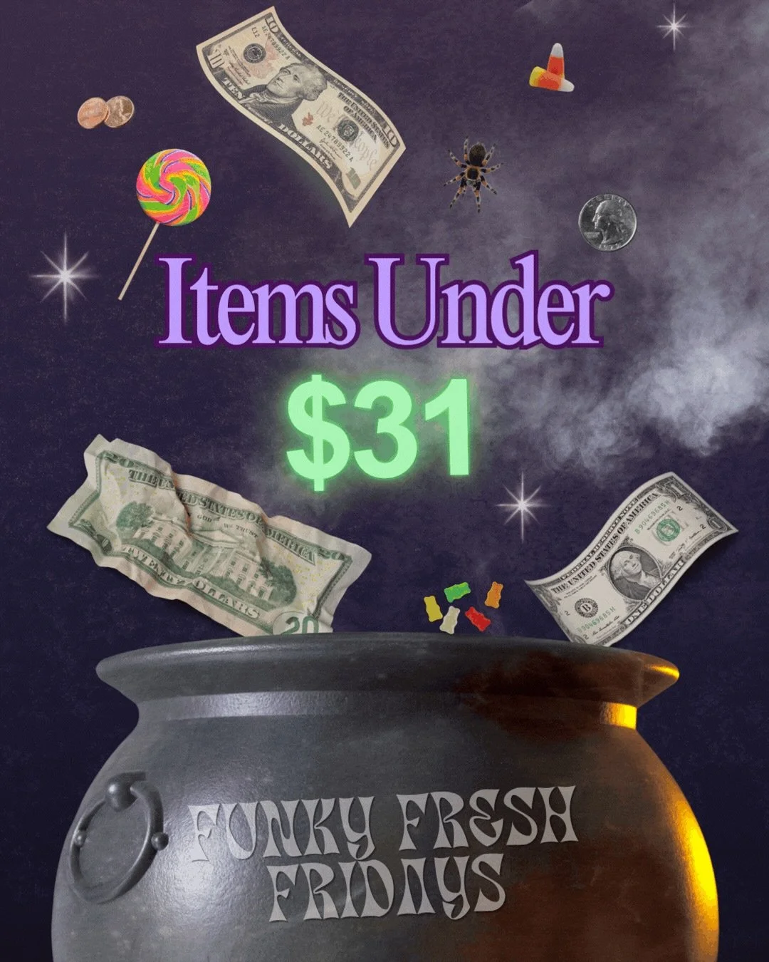 A few of our items under $31 at this month&rsquo;s upcoming market!

We&rsquo;ll also have more under $31 things like:
🎃FREE trick or treating
🎃Raffles and games
🎃FREE karaoke
🎃FREE adult &amp; kid costume contests

Join us 10/23/26 from 6-10pm @