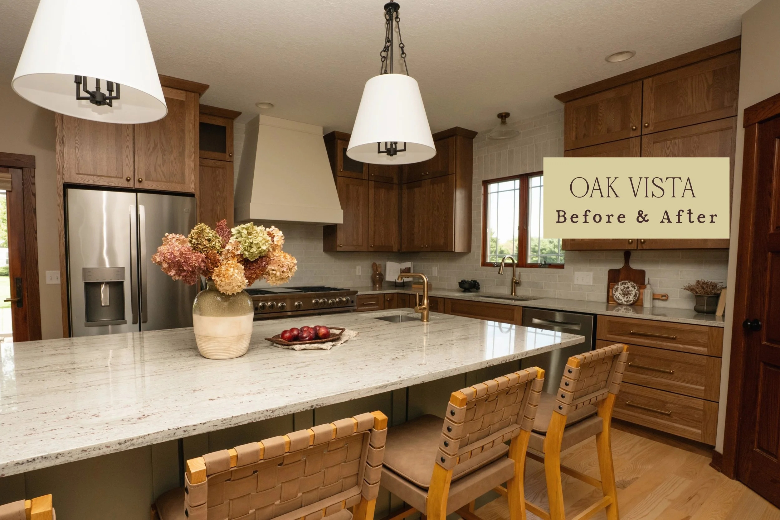 Oak Vista Project- Before &amp; After
Named Oak Vista for a reason&hellip; The view of the ceiling height oak cabinets from any angle in this kitchen is just beautiful!!! 

For this family of five, the goal was more than an updated look. We wanted to