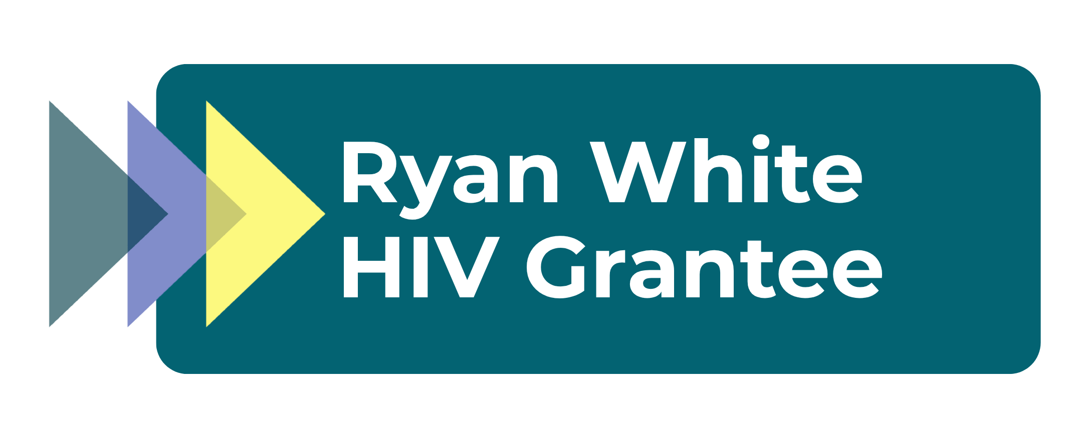Graphic for Ryan White HIV Grant, featuring three left-pointing arrows of different shades of blue, purple, and yellow, followed by text reading 'Ryan White HIV Grant'.