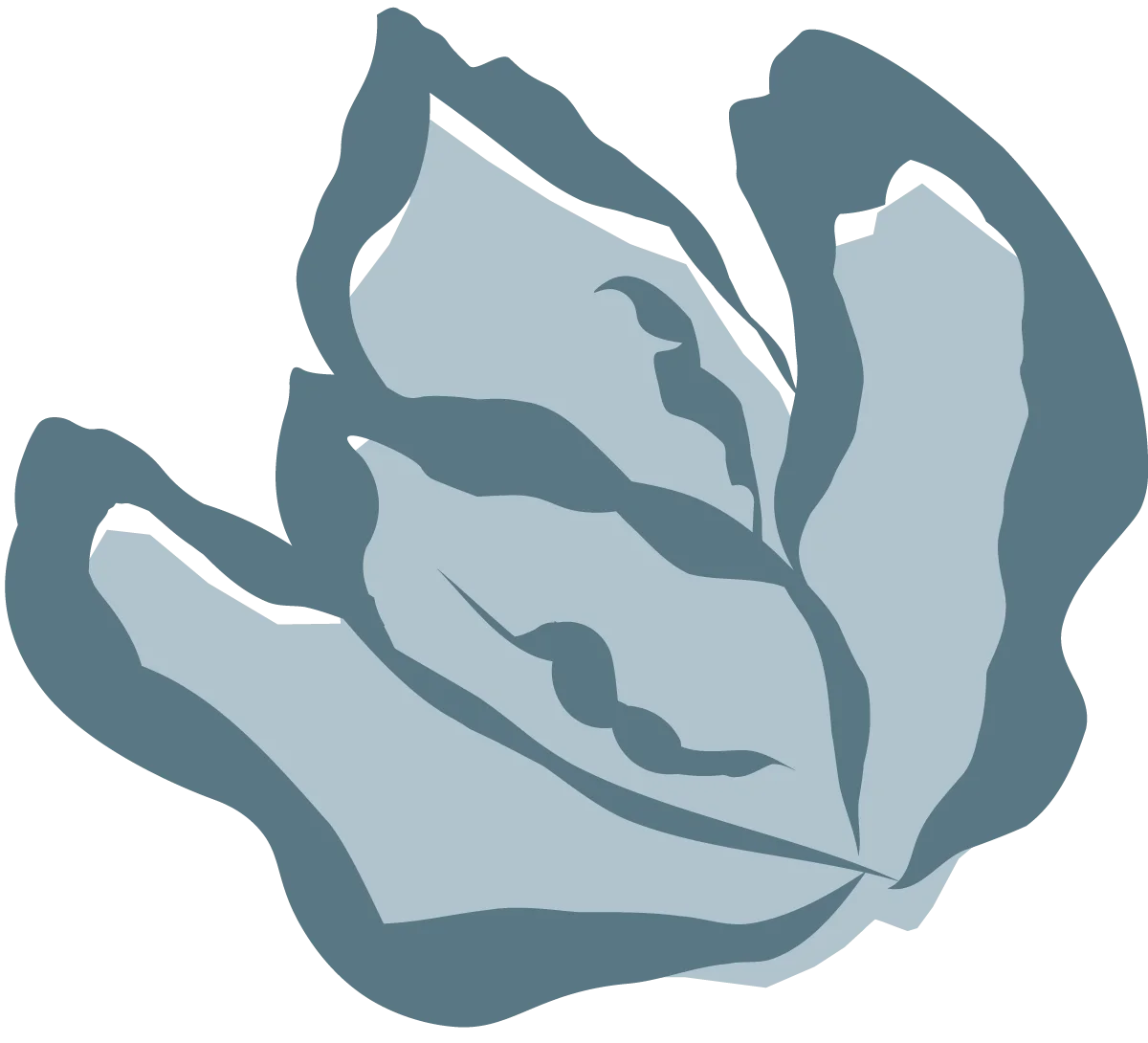 Stylized illustration of a hand holding a rose in shades of blue and gray.