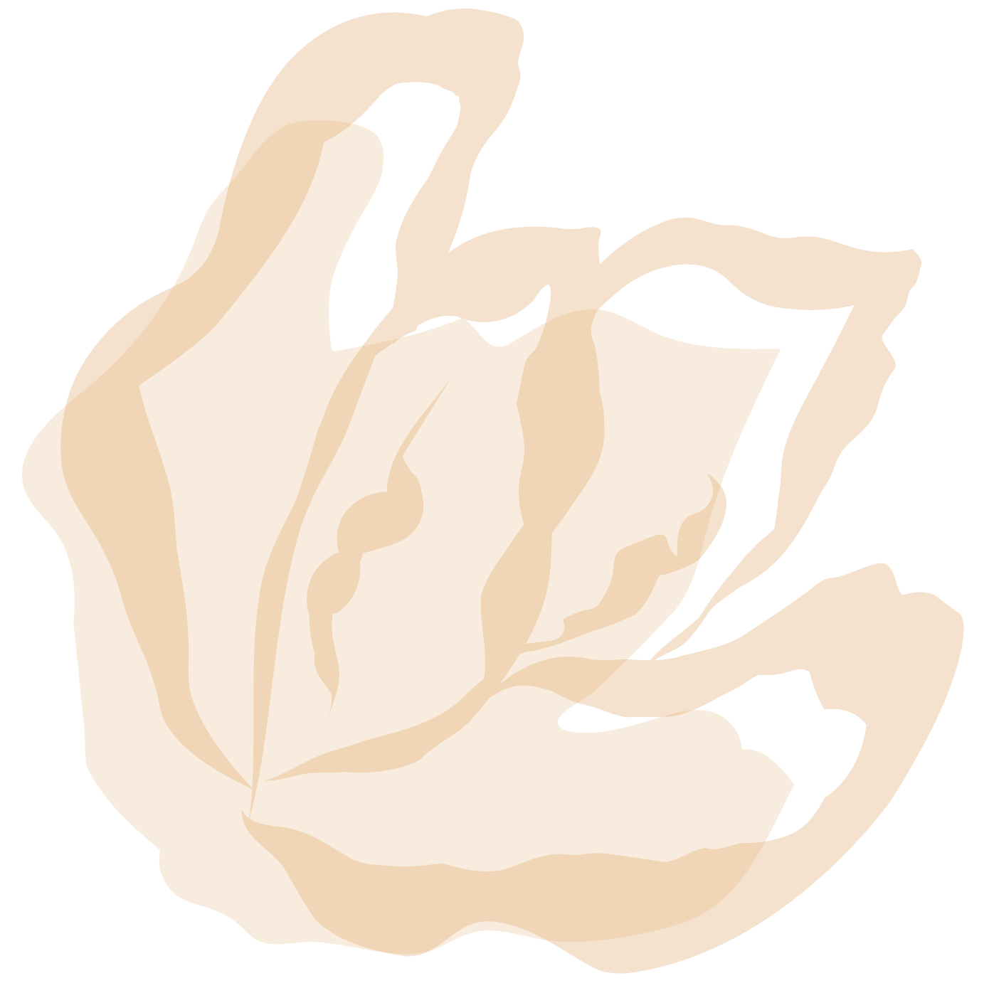 A stylized, tan-colored outline of a person flexing their bicep arm, showing strength.