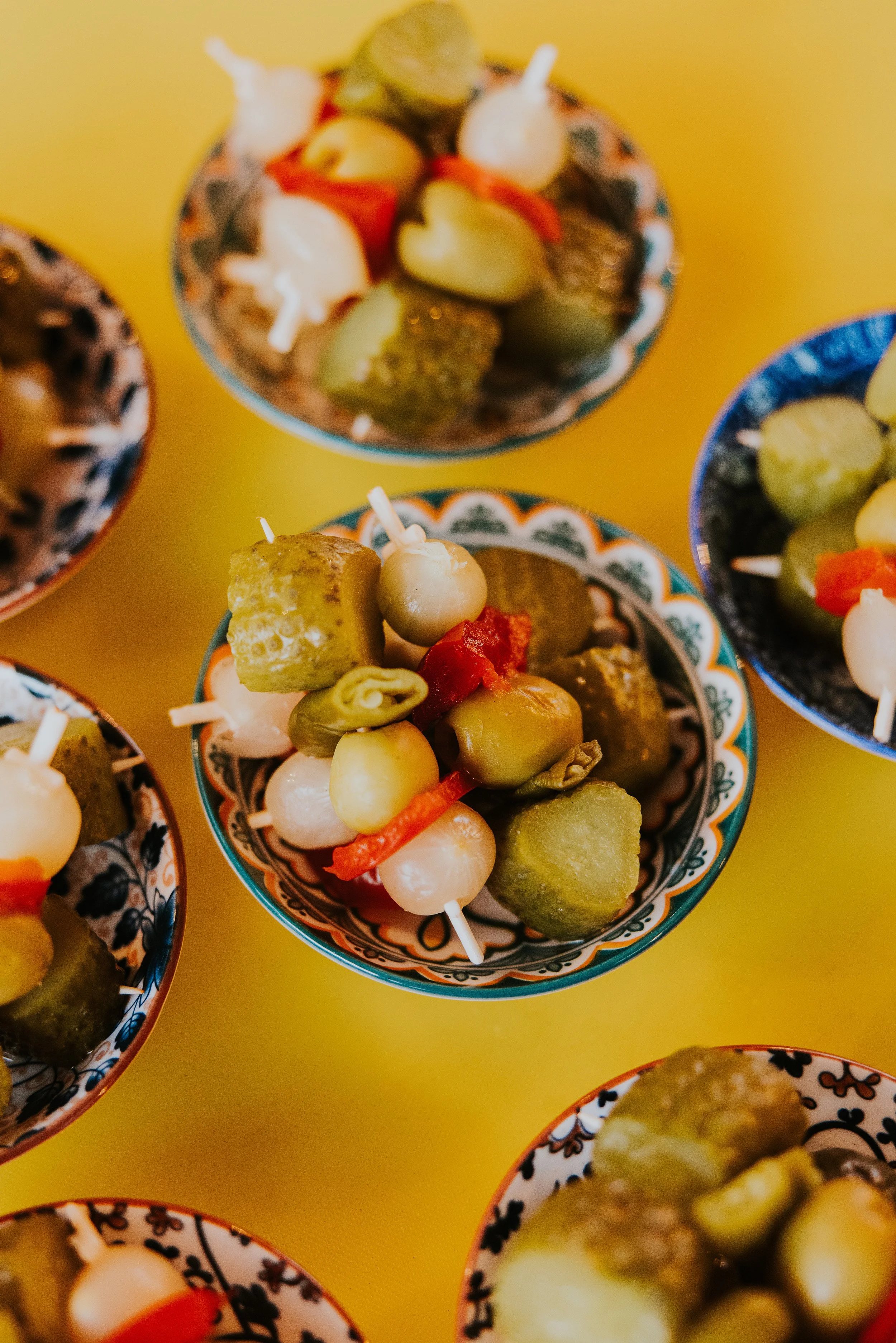 Pickled tapas skewers and small plates, commercial food styling - Josh Ward Creative