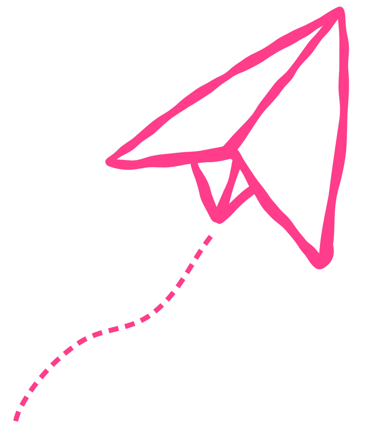Pink paper plane outline with dotted traill