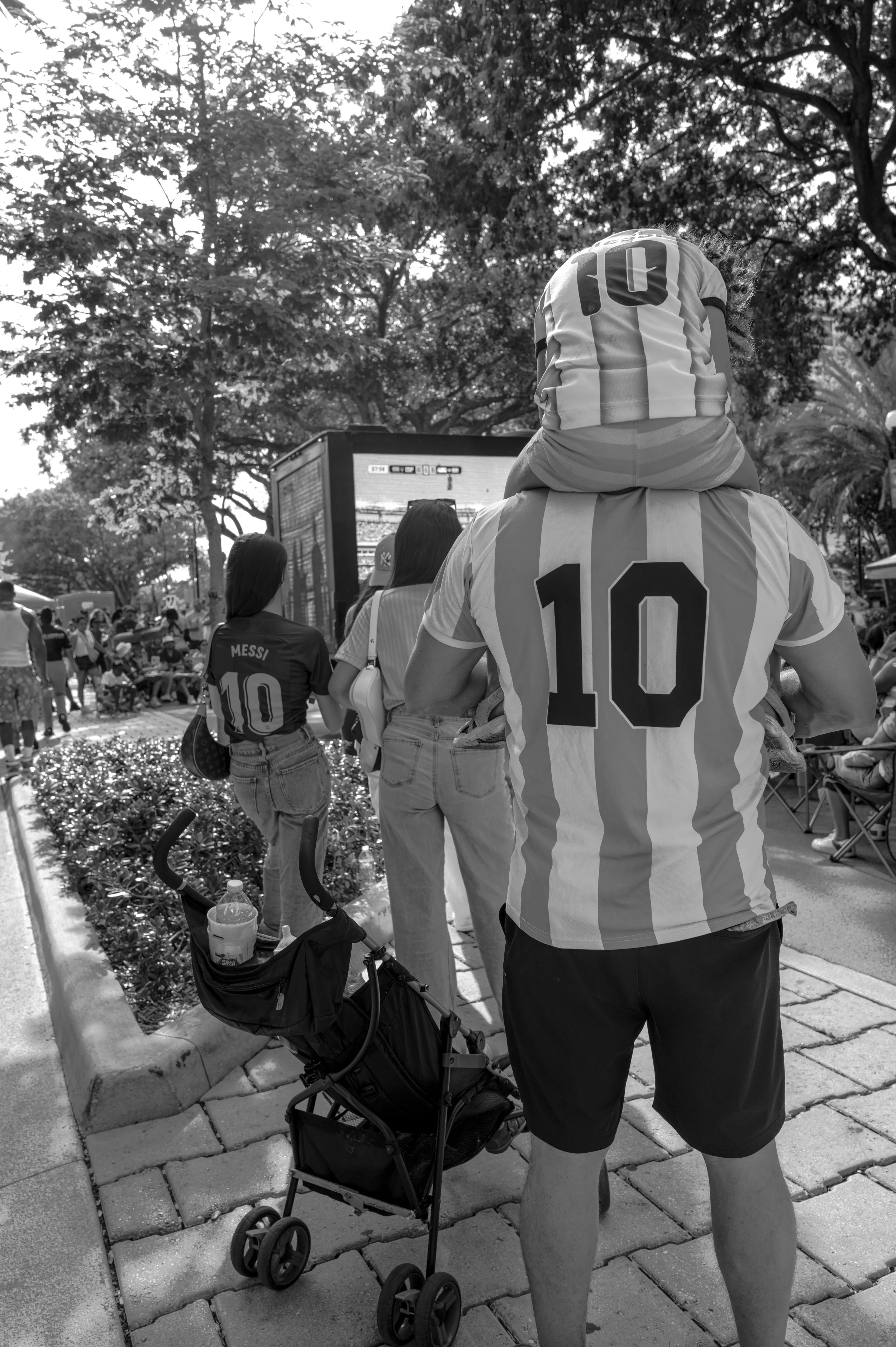 A headless Messi on top of a Headed Messi during World Cup in Downtown Hollywood