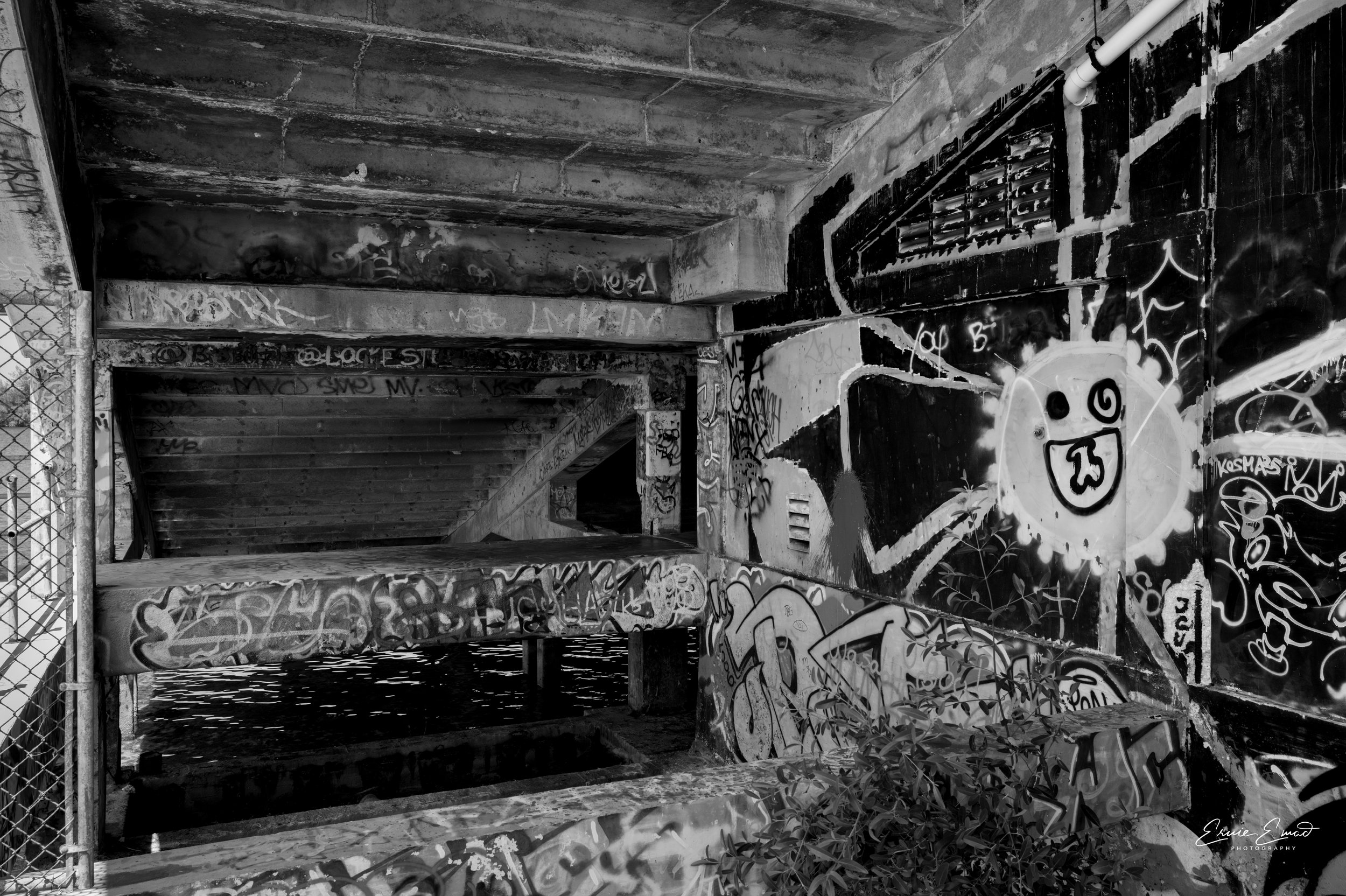 Under the stands at Miami Marine Stadium