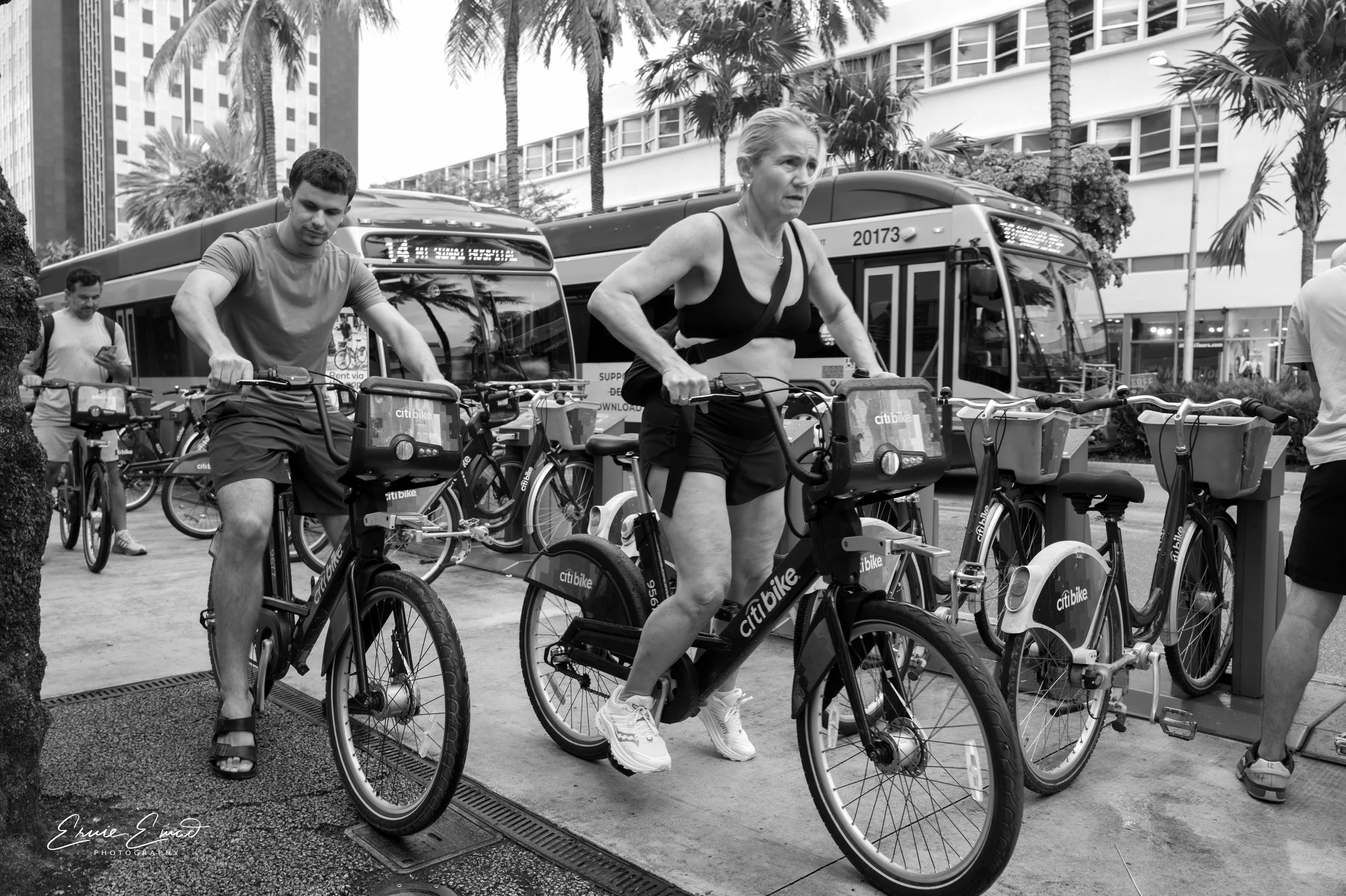 Mom and Son rent a cycle on Miami Beach