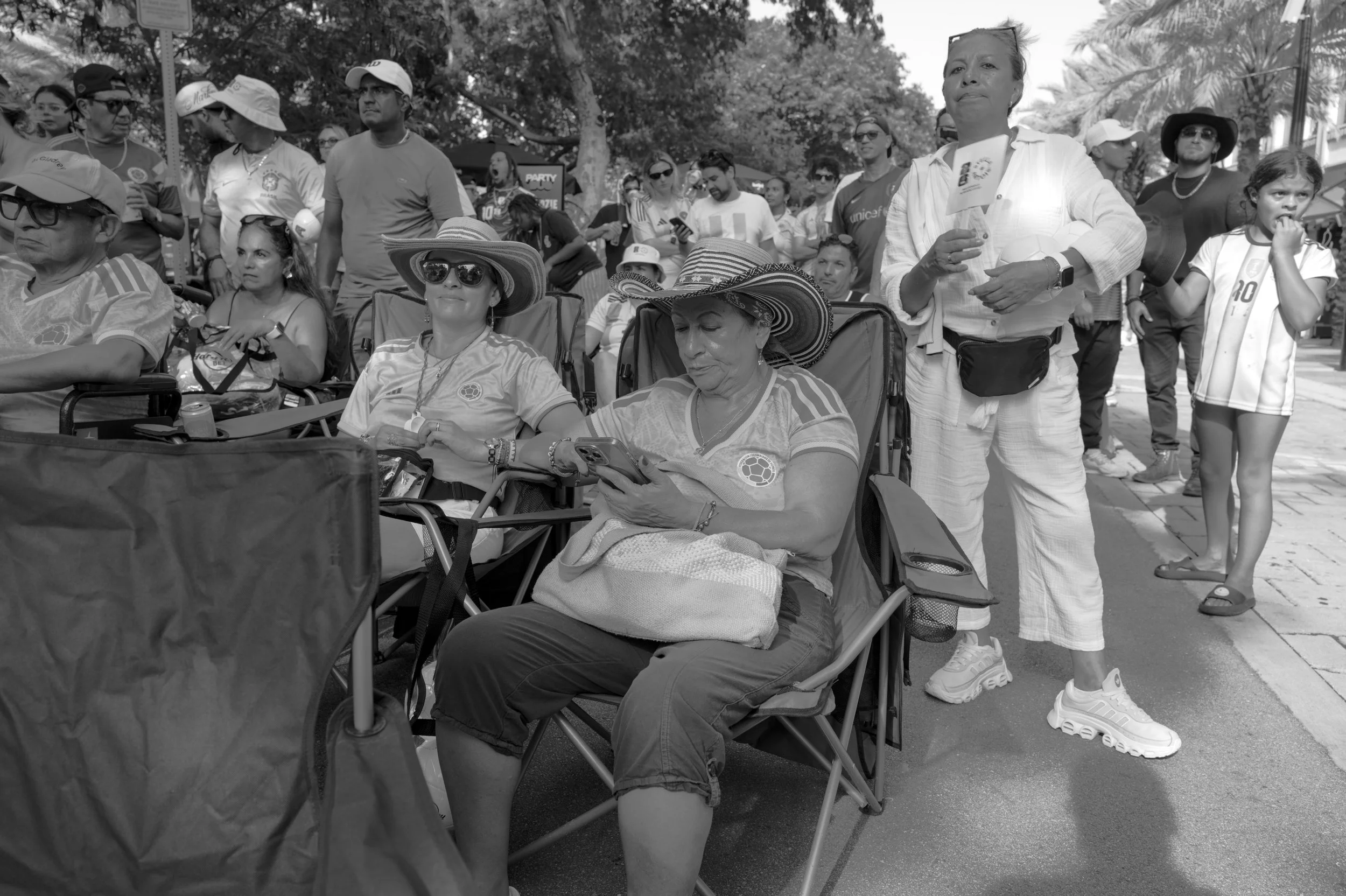 Rooting for Colombia from Hollywood, Florida two ladies wearing typical Colombian straw hats