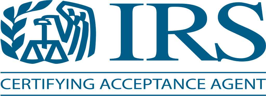 Logo of JRS, a certifying acceptance agent, with a stylized emblem of a laurel wreath and balance scale.