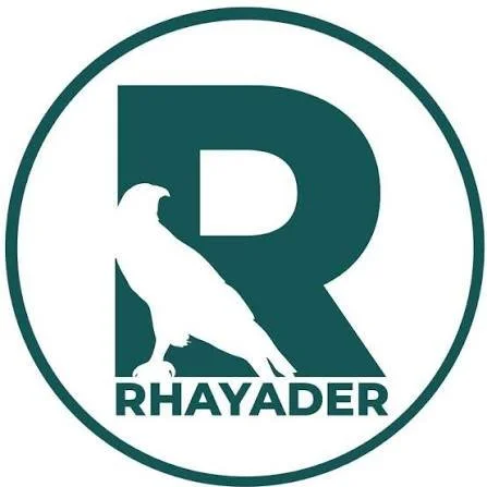 Logo featuring a large letter 'R' and a silhouette of a bird, with the word 'RHAYADER' at the bottom.